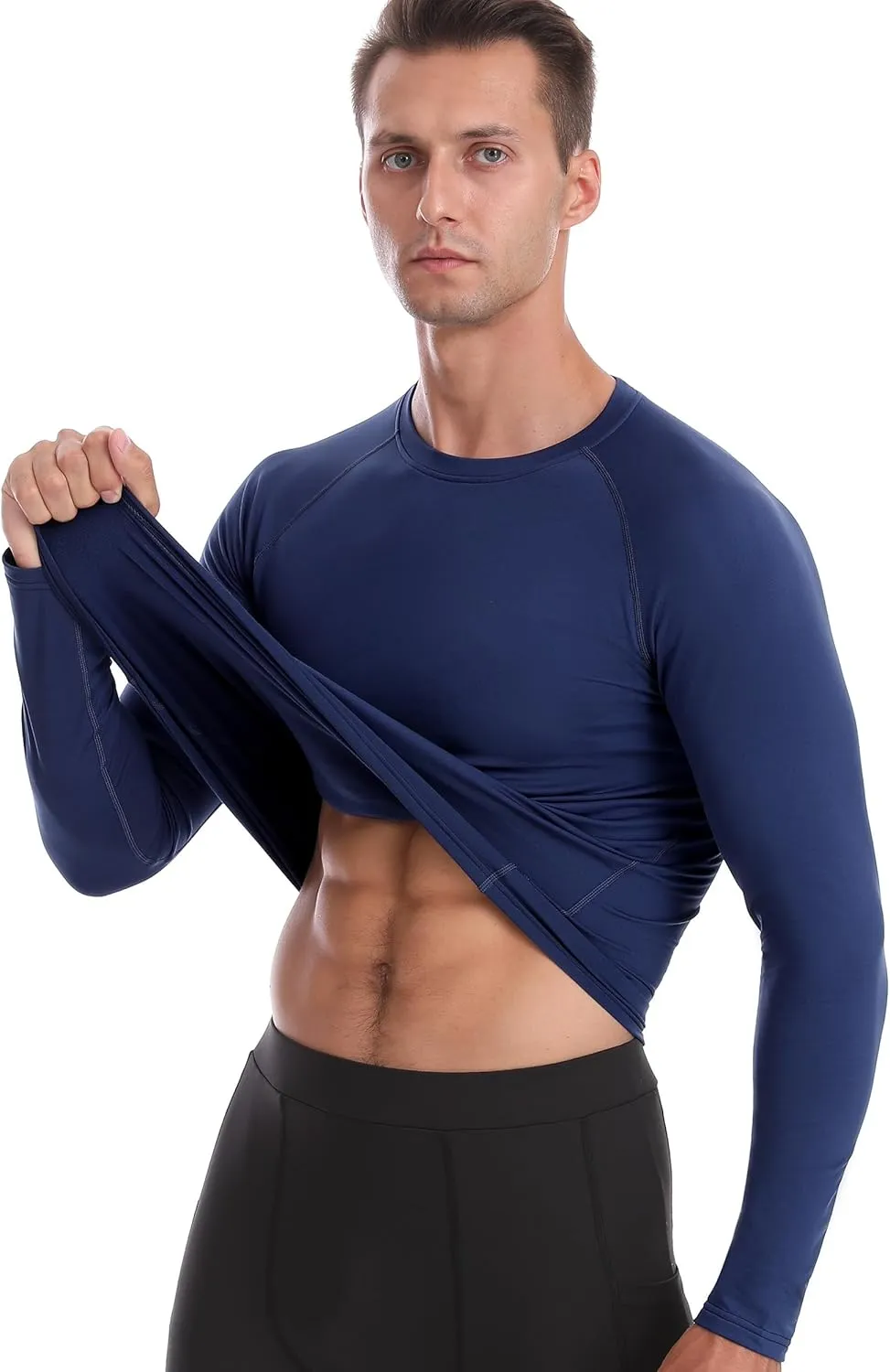Roadbox Men's Thermal Compression Shirts, Long Sleeve Fleece Lined Undershirt, Cold Weather Workout Athletic Base Layer Top