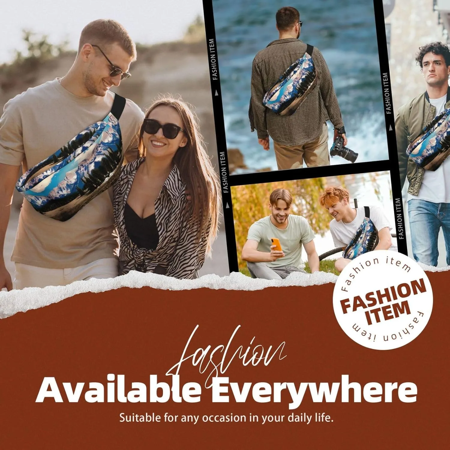 Rocky Mountains Multi-Purpose Fanny Pack and Crossbody Bag - High Capacity with Zipper Pockets, Ideal for Men and Women