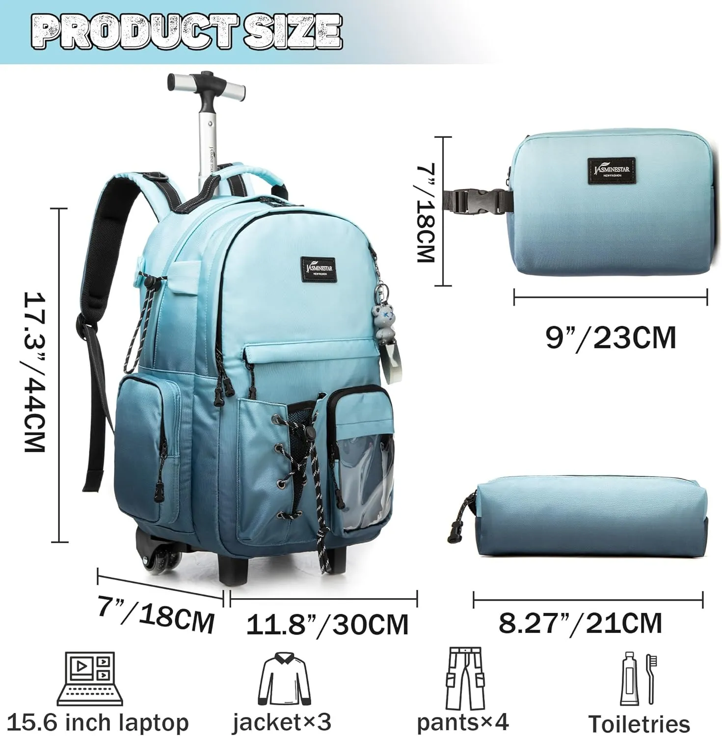 Rolling Backpack for School Backpack with Wheels for Teens Carry On Luggage with Wheels Backpacks for Teens Girls Boys Backpack with Wheels for traveling, Gradient Green Black
