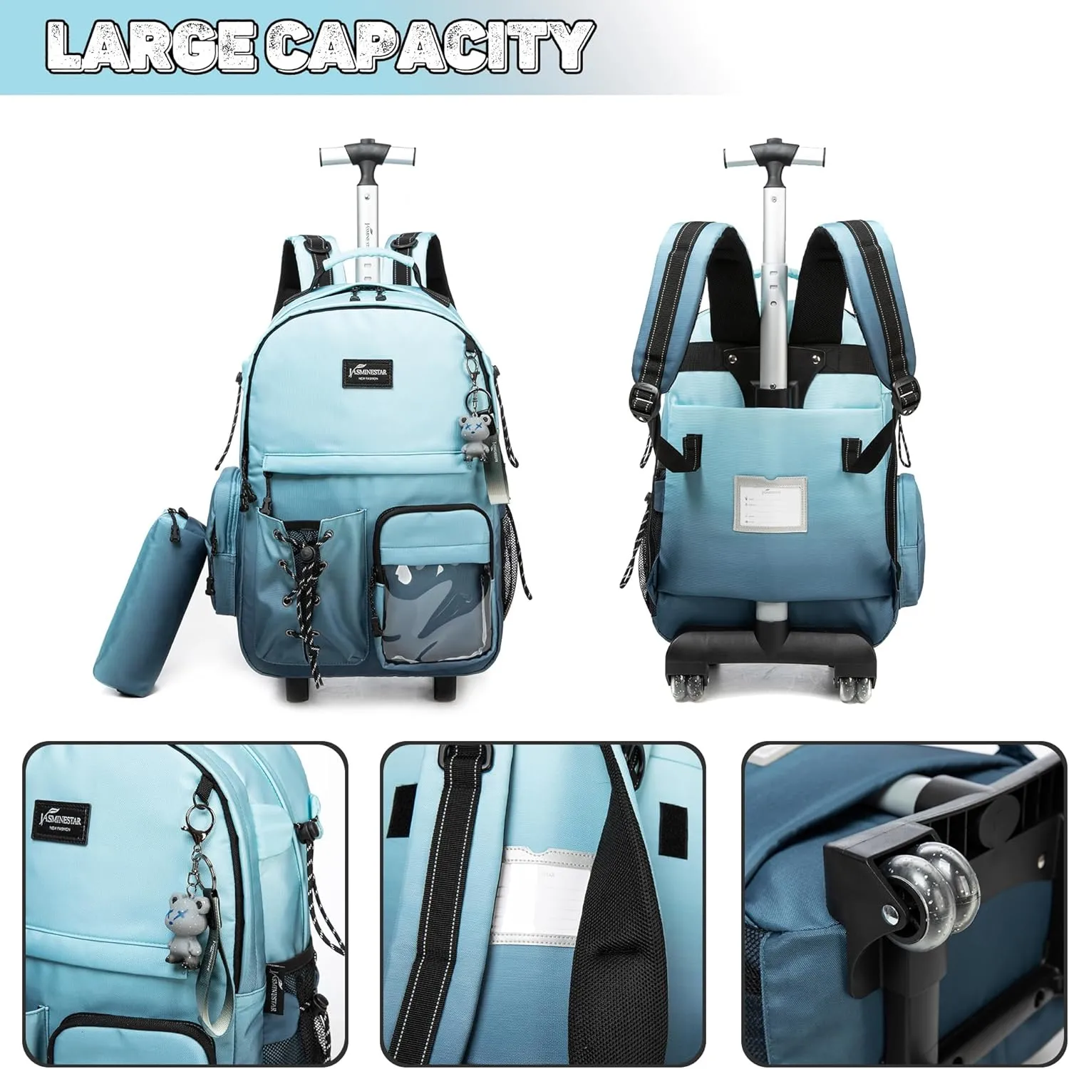 Rolling Backpack for School Backpack with Wheels for Teens Carry On Luggage with Wheels Backpacks for Teens Girls Boys Backpack with Wheels for traveling, Gradient Green Black