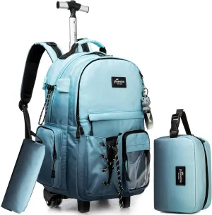 Rolling Backpack for School Backpack with Wheels for Teens Carry On Luggage with Wheels Backpacks for Teens Girls Boys Backpack with Wheels for traveling, Gradient Green Black