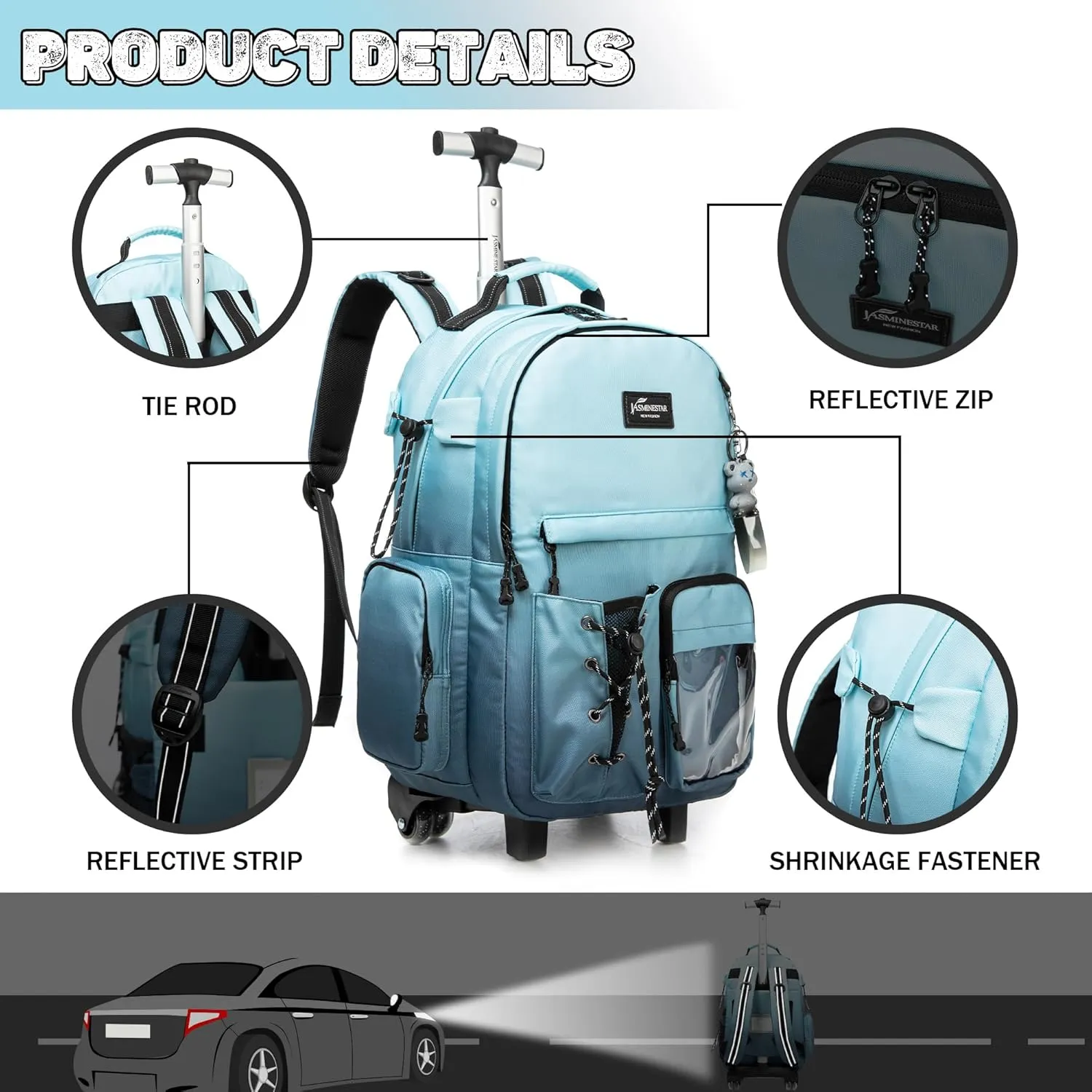 Rolling Backpack for School Backpack with Wheels for Teens Carry On Luggage with Wheels Backpacks for Teens Girls Boys Backpack with Wheels for traveling, Gradient Green Black