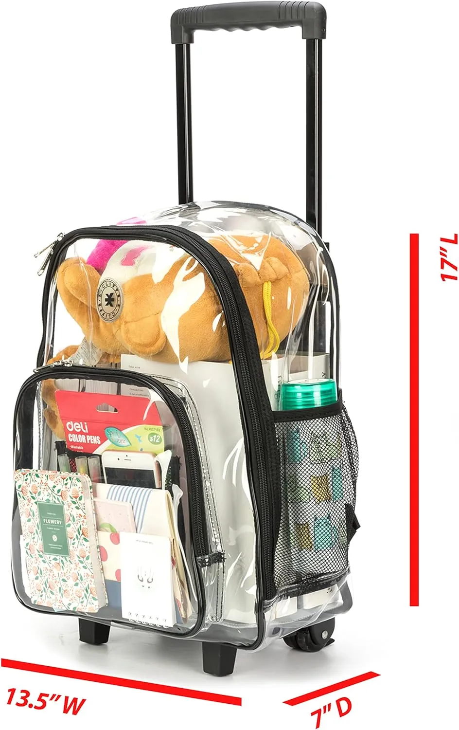 Rolling Clear Backpack Heavy Duty Bookbag Quality See Through Workbag Travel Daypack Transparent School Book Bags with Wheels Royal Blue