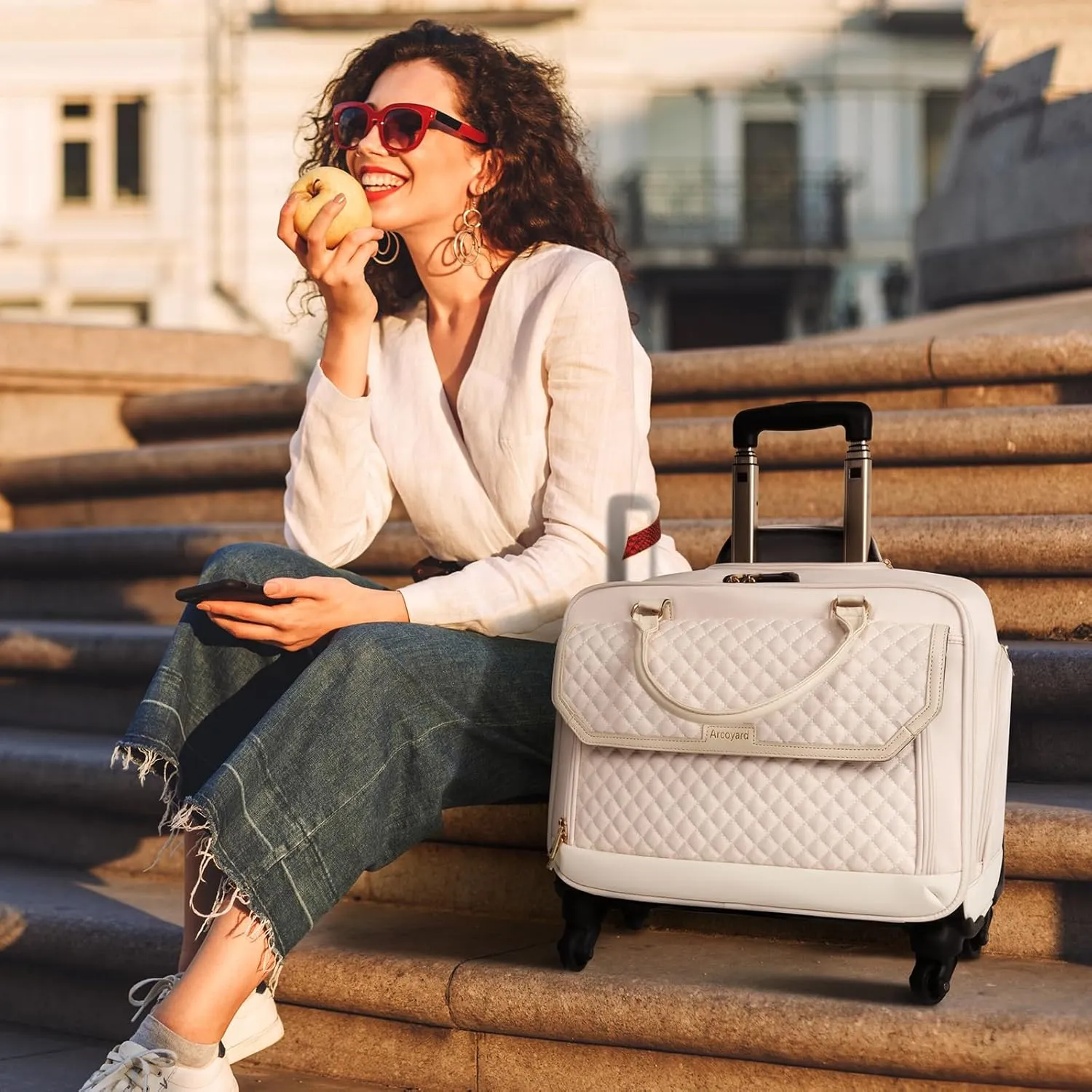Rolling Laptop Bag, Briefcase for Women and Men with 4 Spinner Wheels and Handle, Roller Computer Bag for Work Travel Carry On, TSA Friendly Design, Beige