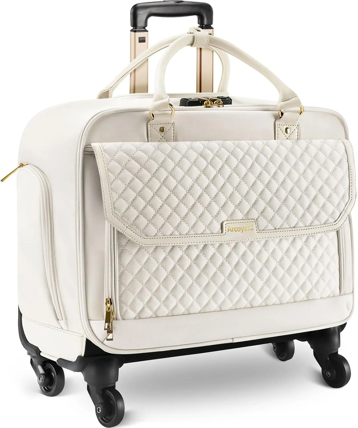 Rolling Laptop Bag, Briefcase for Women and Men with 4 Spinner Wheels and Handle, Roller Computer Bag for Work Travel Carry On, TSA Friendly Design, Beige