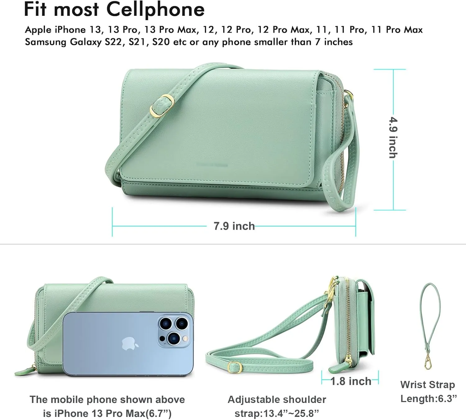 RONSIN Crossbody Bag for Women Wristlet Wallets with RFID Card Small Clutch Purses for Party Prom