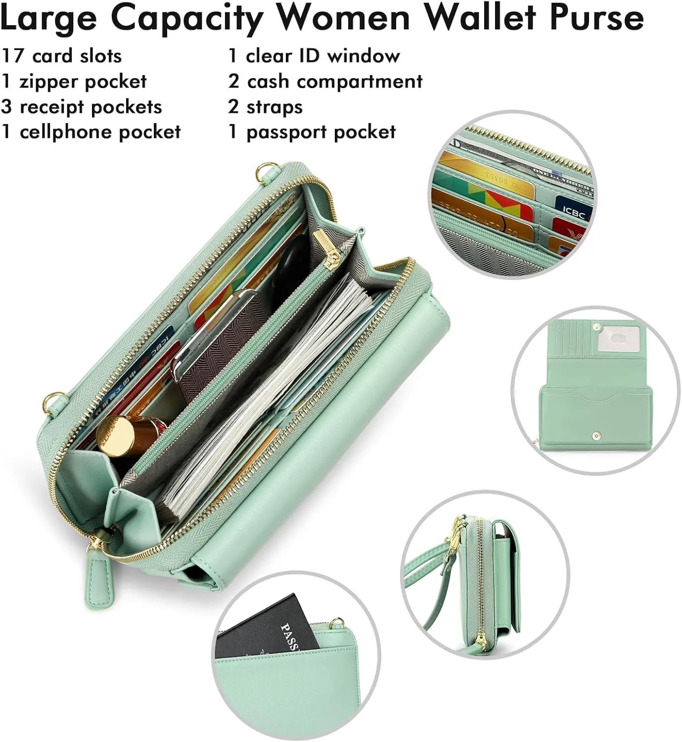 RONSIN Crossbody Bag for Women Wristlet Wallets with RFID Card Small Clutch Purses for Party Prom