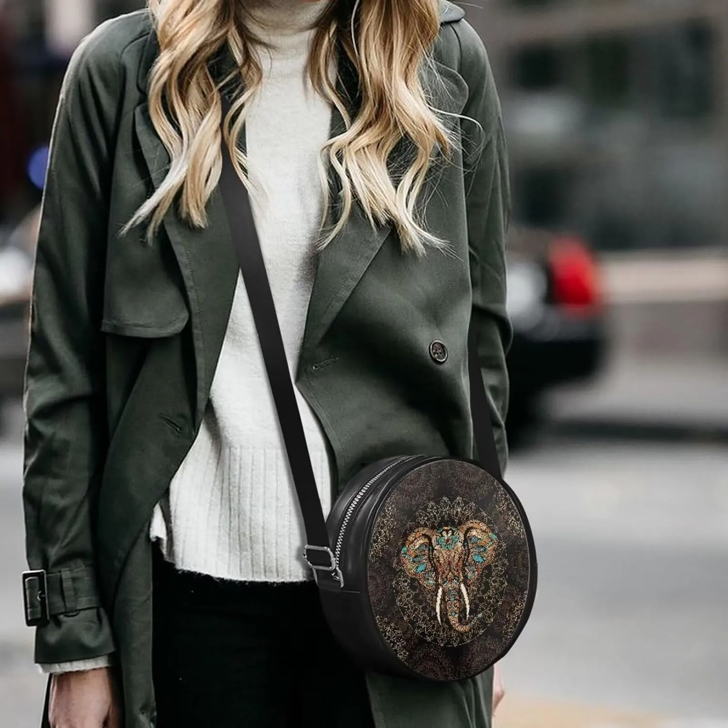 Round Clutch Purses for Women, Leather Shoulder Crossbody Circle Purse Wallet with Adjustable Strap