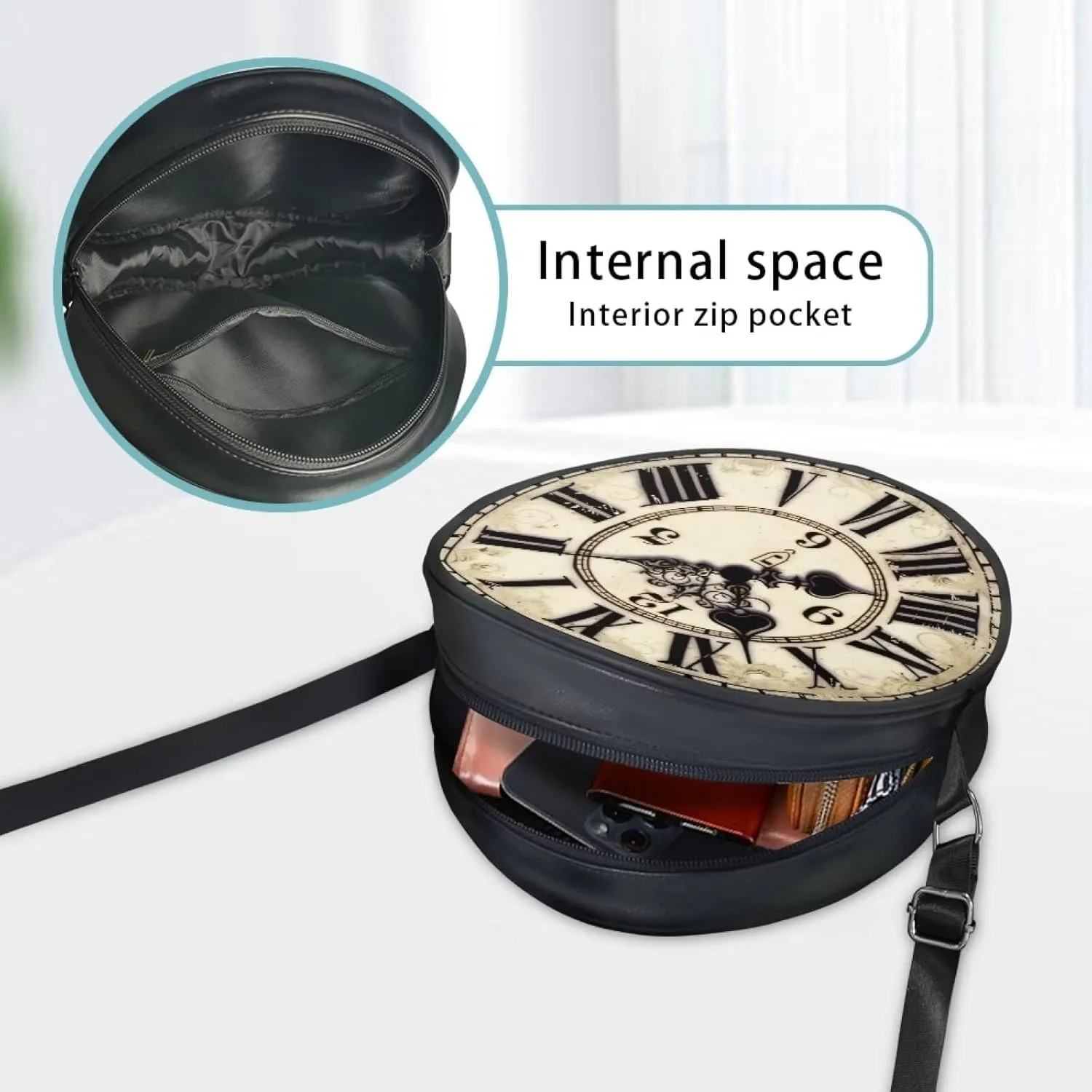 Round Clutch Purses for Women, Leather Shoulder Crossbody Circle Purse Wallet with Adjustable Strap
