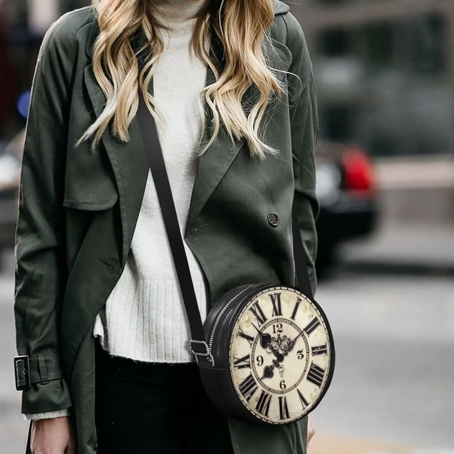 Round Clutch Purses for Women, Leather Shoulder Crossbody Circle Purse Wallet with Adjustable Strap
