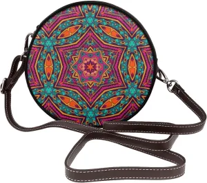 Round Crossbody Bags for Women and Purses, PU Leather Handbag Wristlet Circle Bag