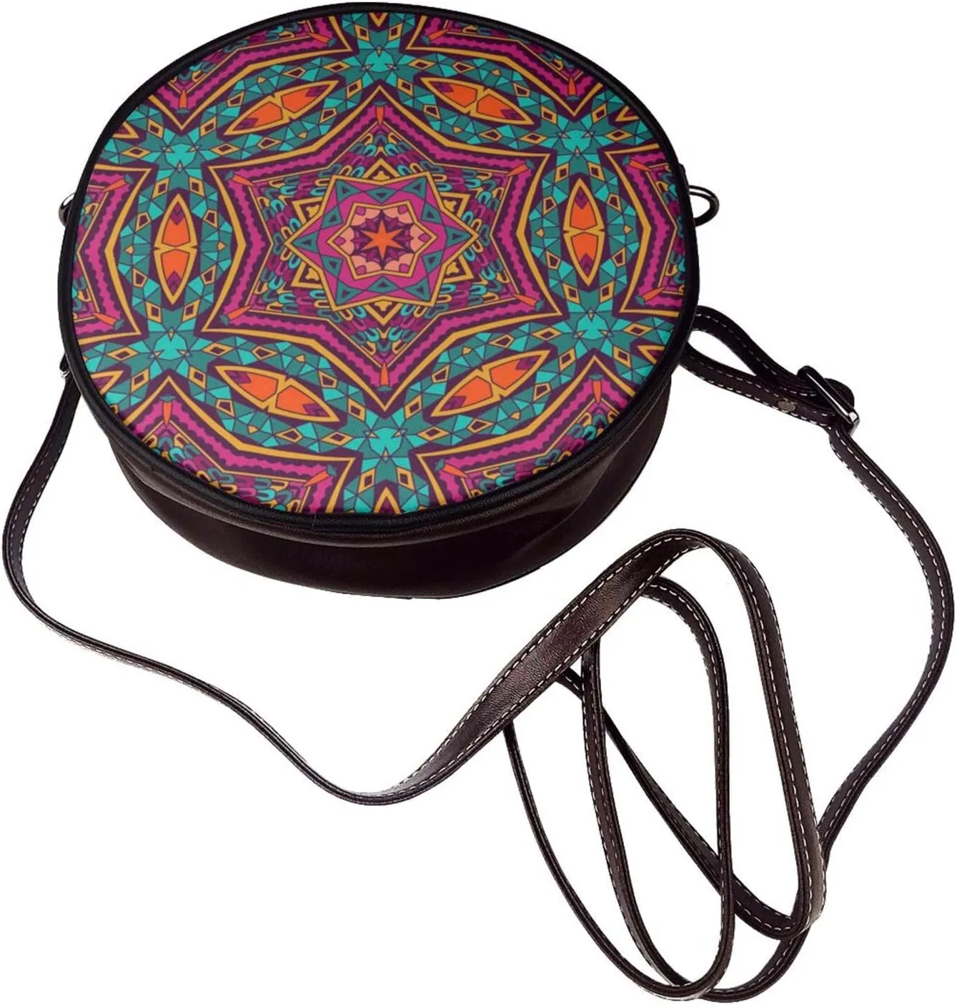 Round Crossbody Bags for Women and Purses, PU Leather Handbag Wristlet Circle Bag