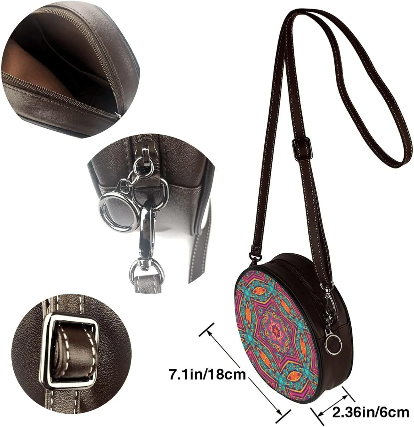 Round Crossbody Bags for Women and Purses, PU Leather Handbag Wristlet Circle Bag