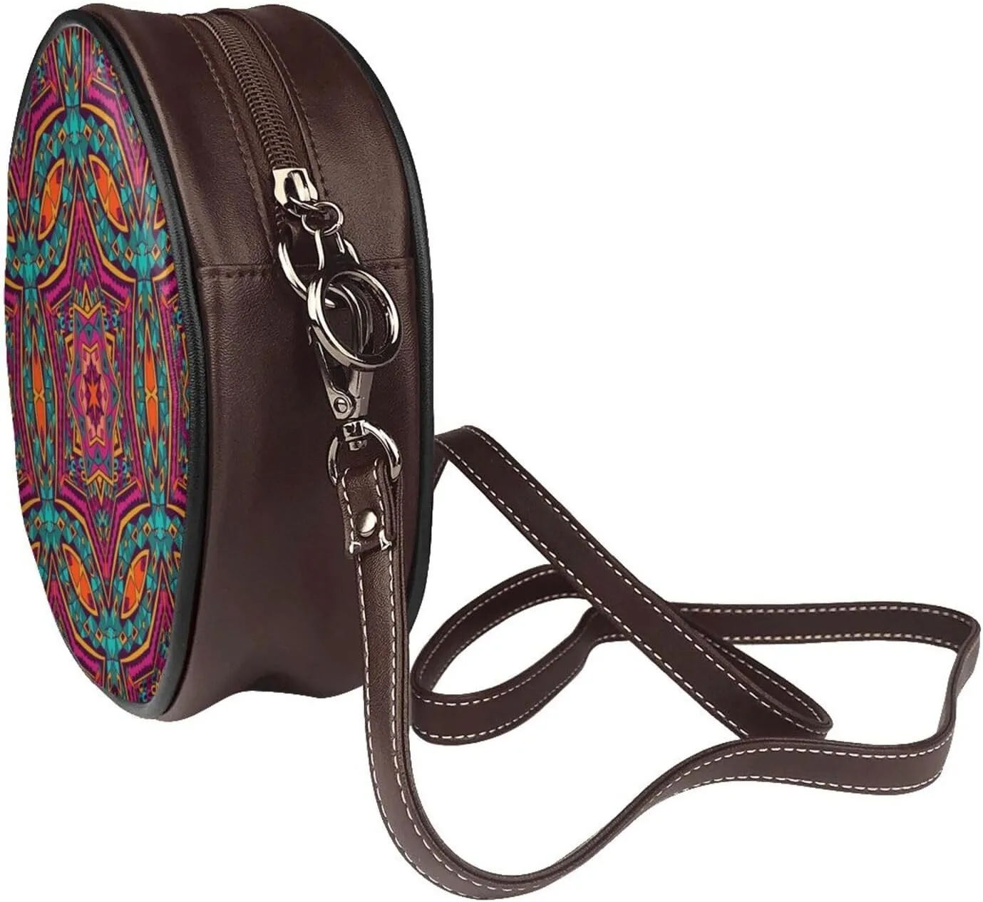 Round Crossbody Bags for Women and Purses, PU Leather Handbag Wristlet Circle Bag