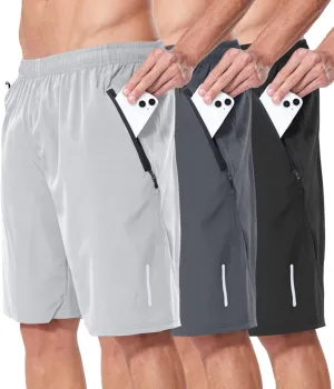RPOVIG 3 Pack Men's Athletic Shorts Sets Gym Workout Short with Zippered Pockets Running Joggers Basketball Gift