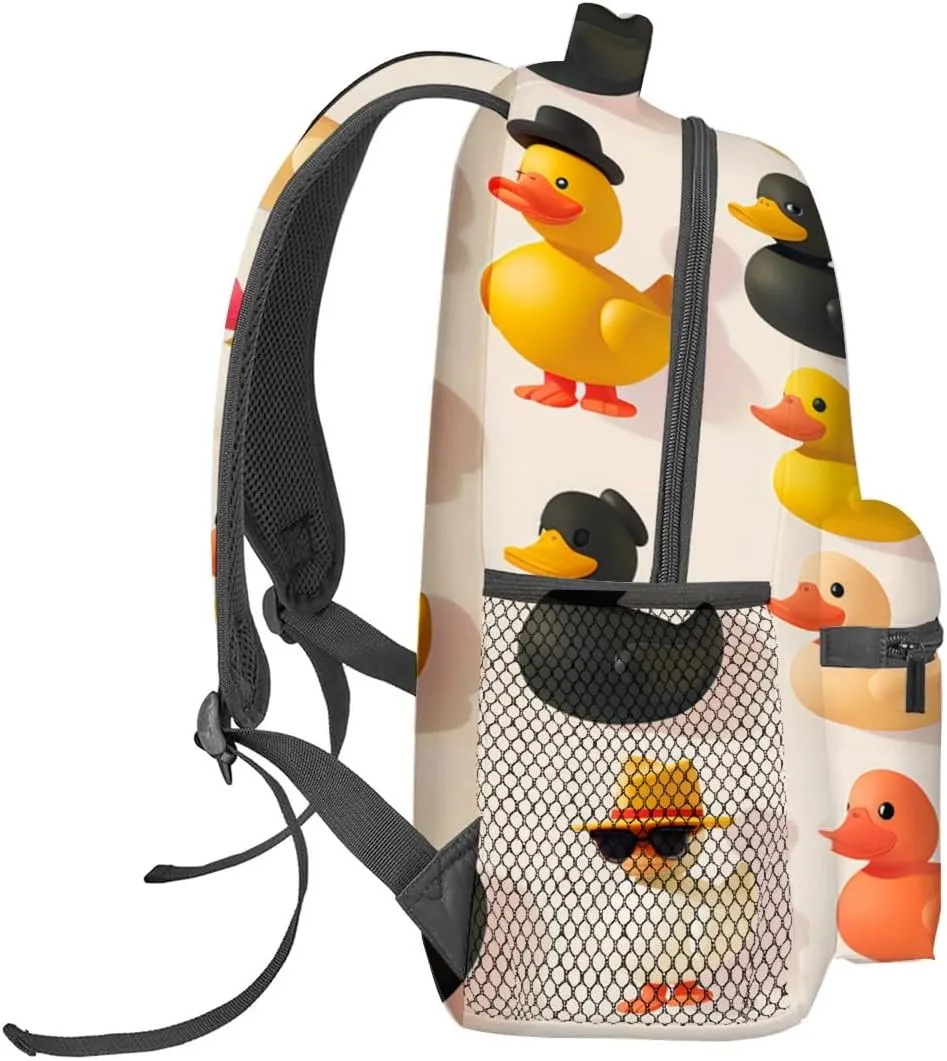 Rubber Duck Backpack,Cute Cartoon Ducks Polyester Backpacks,Lightweight Double Shoulder Back Pack for Kids & Teens,Fun Playful Bookbag,School Bag Gifts,Casual Travel Daypack Book Packs