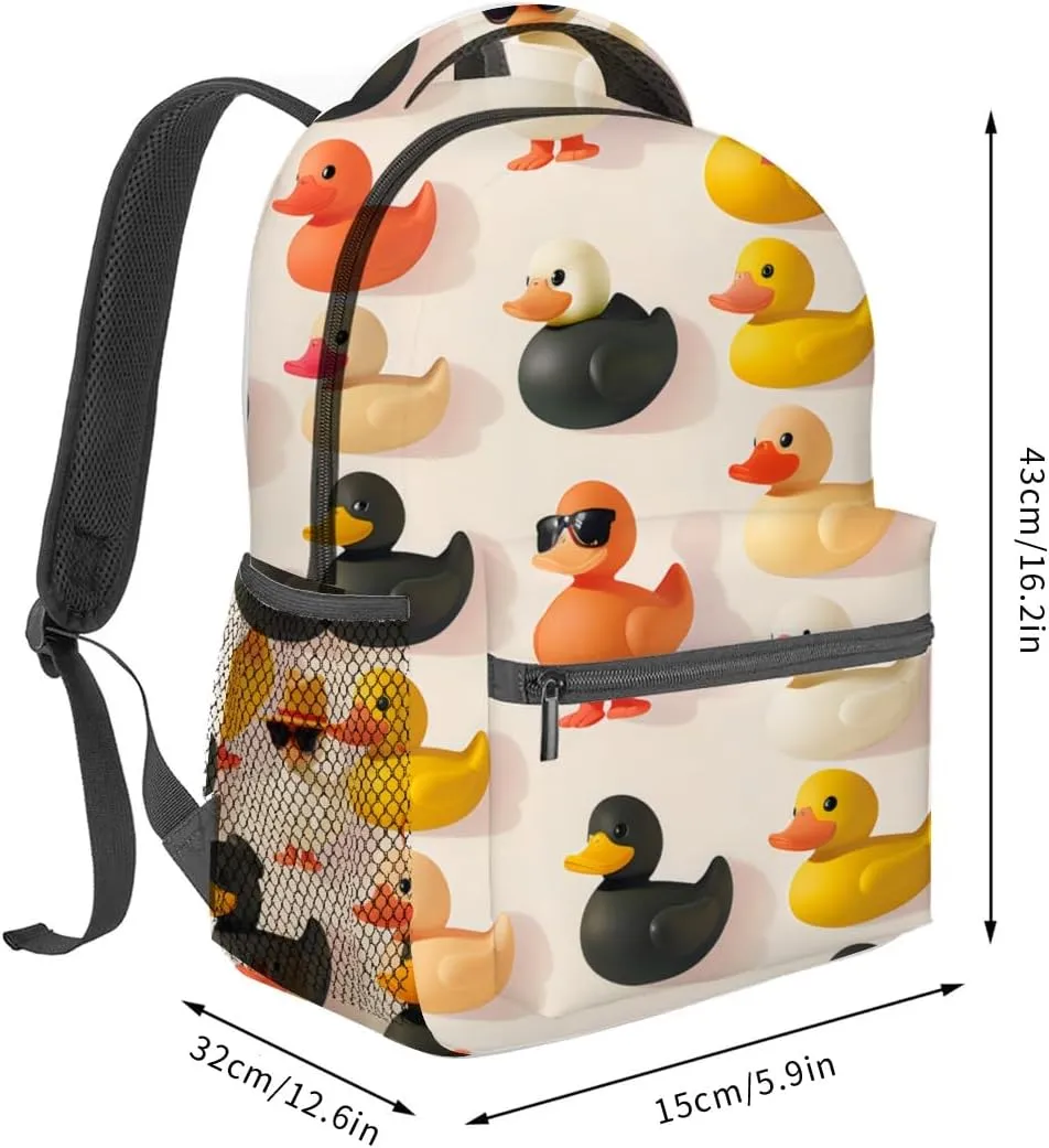 Rubber Duck Backpack,Cute Cartoon Ducks Polyester Backpacks,Lightweight Double Shoulder Back Pack for Kids & Teens,Fun Playful Bookbag,School Bag Gifts,Casual Travel Daypack Book Packs