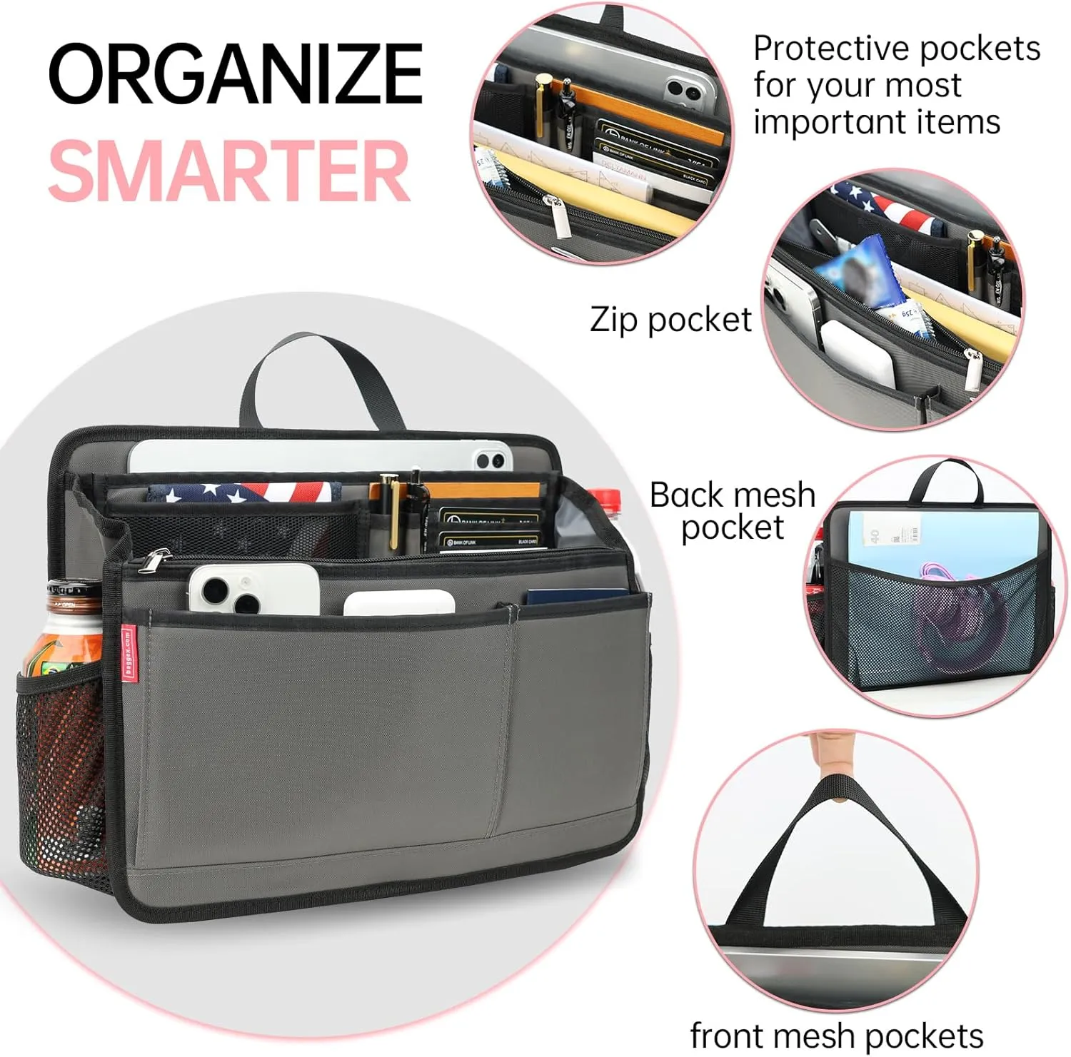 Rugged Organizer Insert for Briefcase Tote Shoulder Messenger Bag - 20 Pockets,Durable Padded Nylon,Handle(Large,Blue)