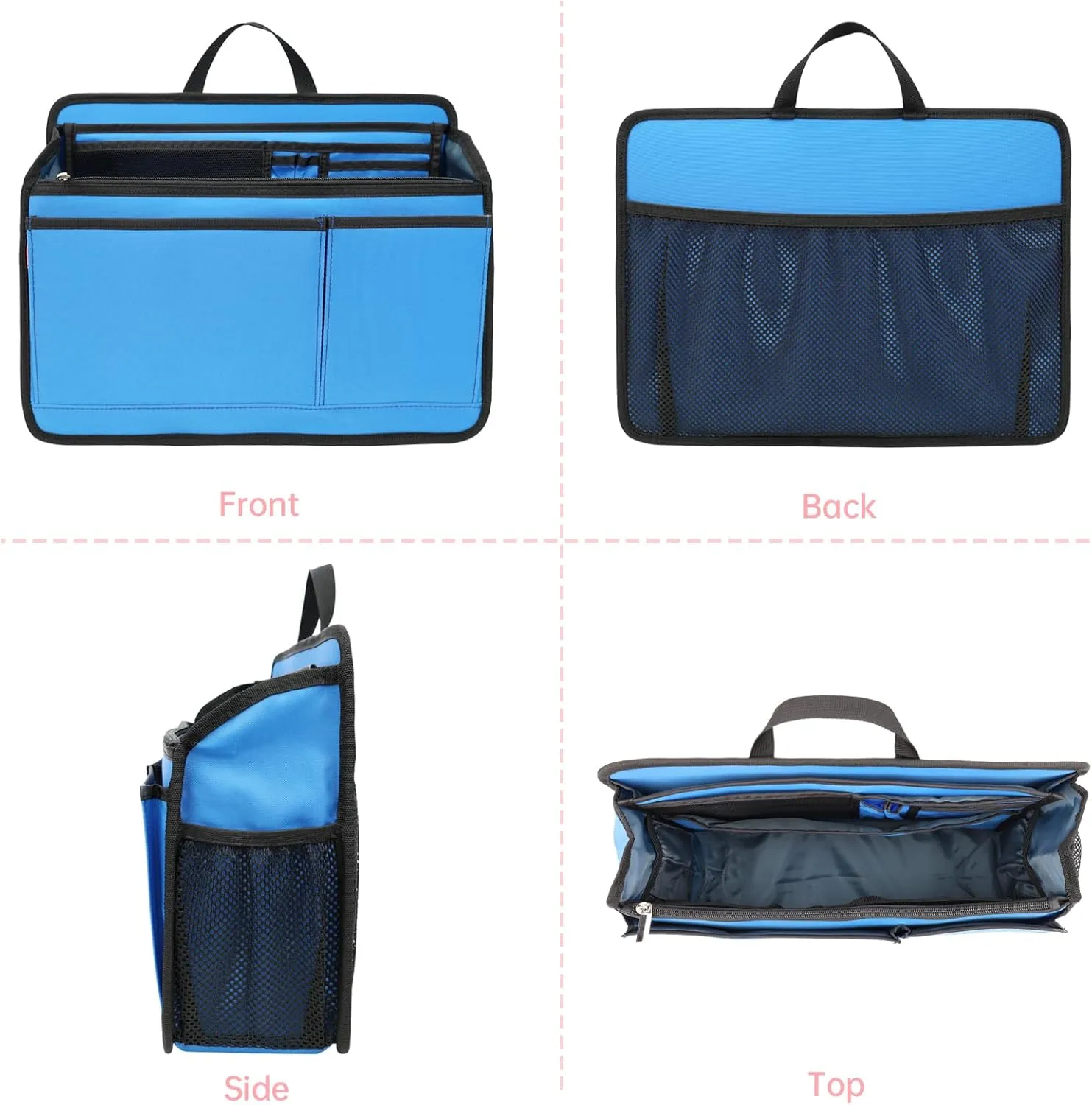 Rugged Organizer Insert for Briefcase Tote Shoulder Messenger Bag - 20 Pockets,Durable Padded Nylon,Handle(Large,Blue)