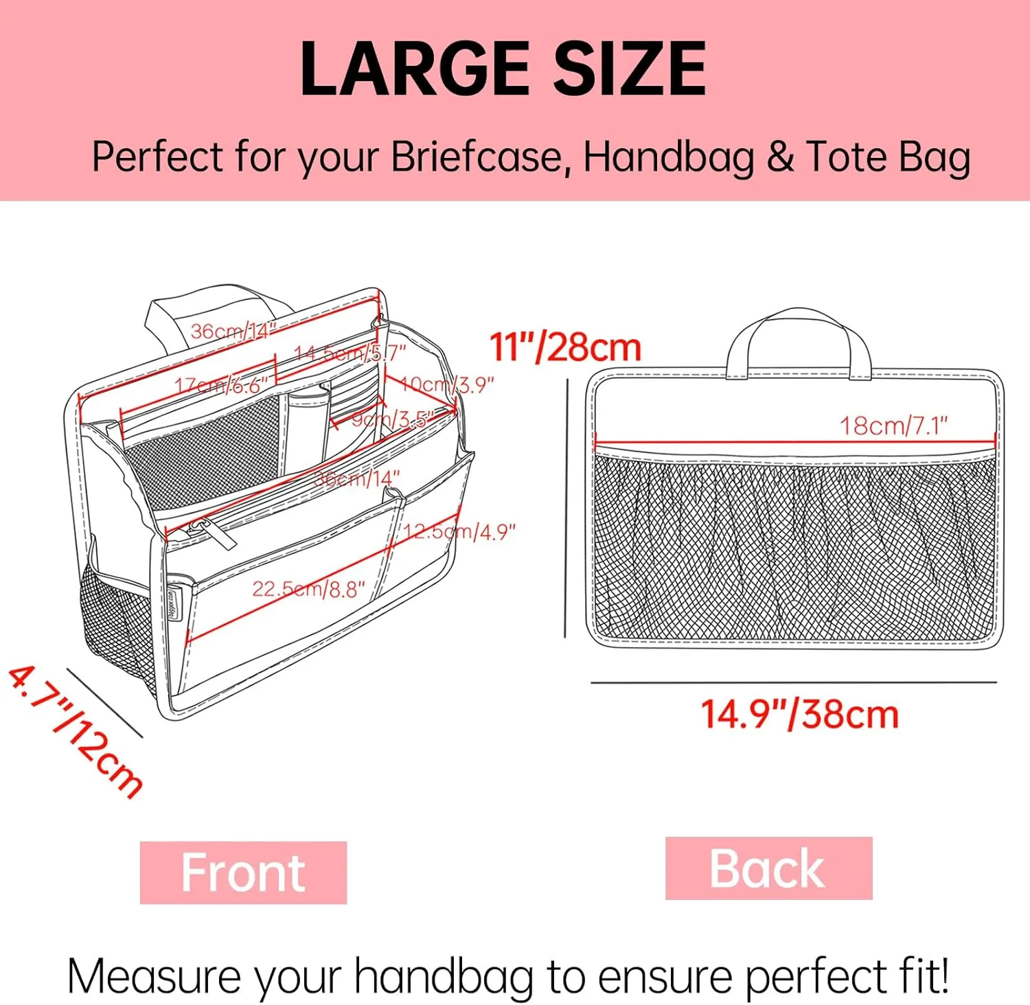 Rugged Organizer Insert for Briefcase Tote Shoulder Messenger Bag - 20 Pockets,Durable Padded Nylon,Handle(Large,Blue)