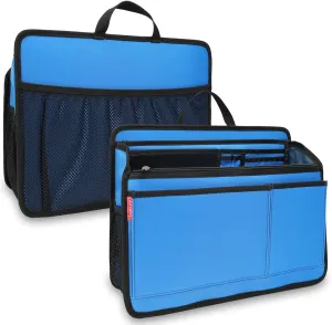 Rugged Organizer Insert for Briefcase Tote Shoulder Messenger Bag - 20 Pockets,Durable Padded Nylon,Handle(Large,Blue)
