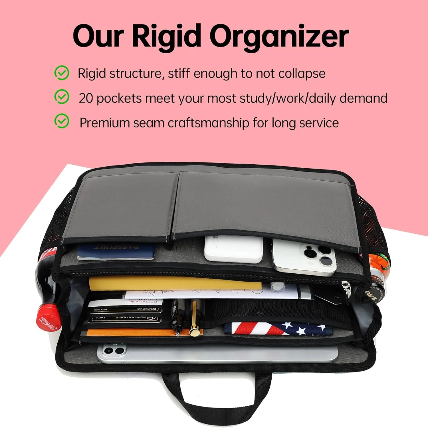 Rugged Organizer Insert for Briefcase Tote Shoulder Messenger Bag - 20 Pockets,Durable Padded Nylon,Handle(Large,Blue)