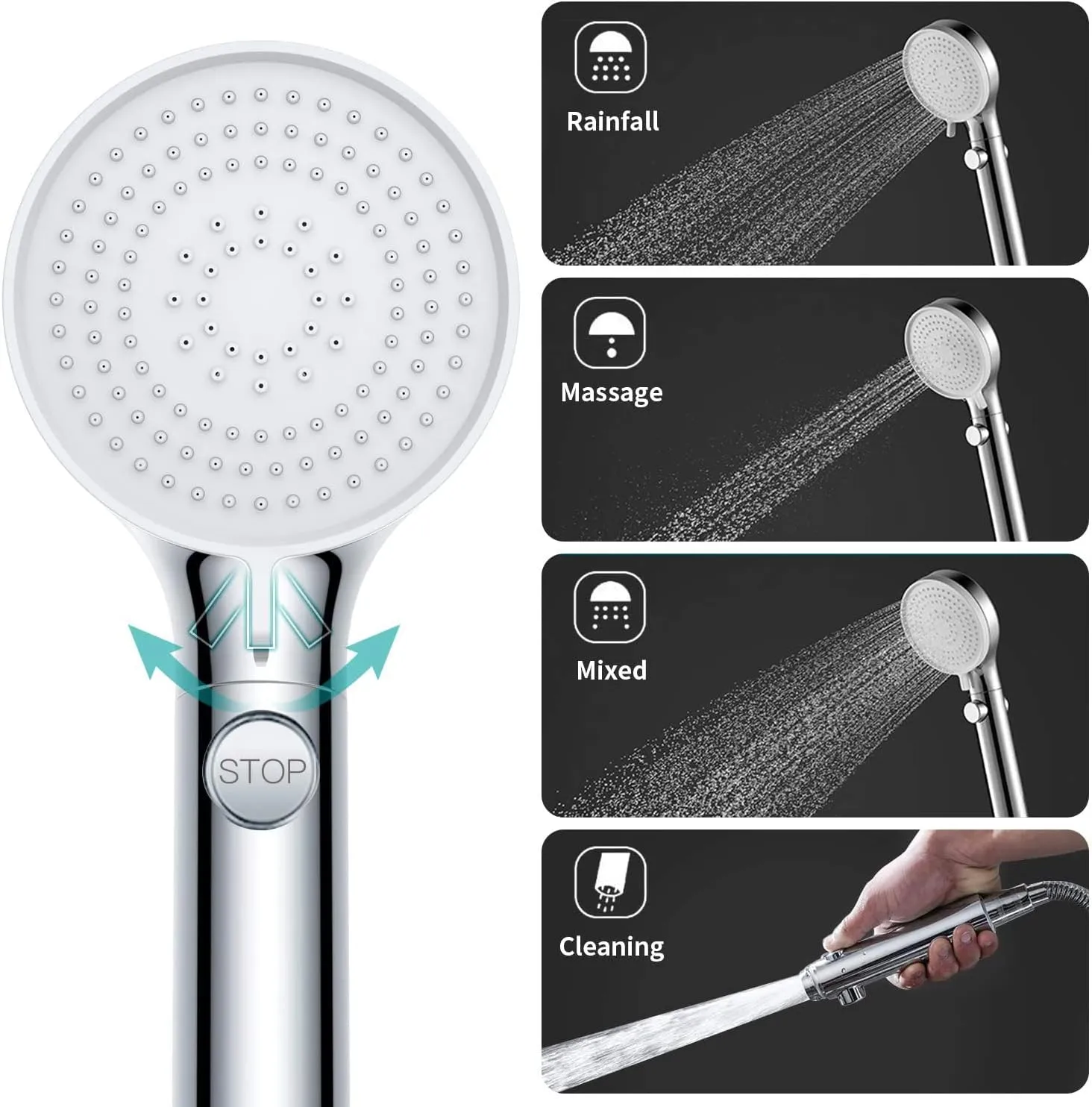 RV Shower Head with Hose, High Pressure Shower Head with Handheld On Off Switch, Travel Trailer, Motorhome and Boat and Camper Must Have RV Accessories Replacement Part, Chrome and White