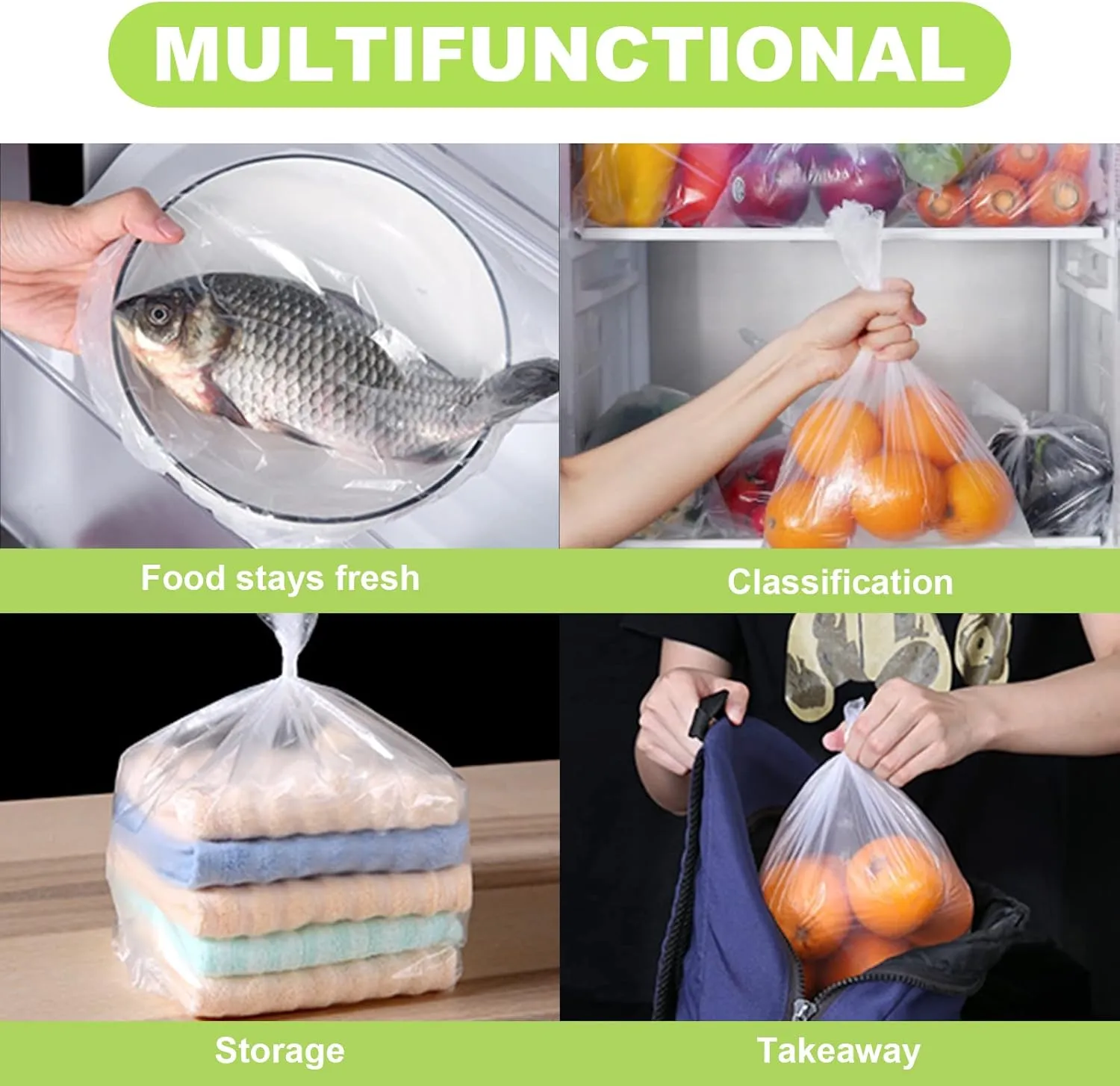 RyhamPaper Food Storage Bags, 1 Roll 16 x 20 Plastic Produce Bag on a Roll Fruits, Vegetable, Bread, Food Storage Clear Bags, 350 Bags