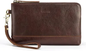 S-ZONE Leather Clutch Purses for Women Wristlet Wallets Small Clutch with Detachable Strap Card Holder Coin Purse