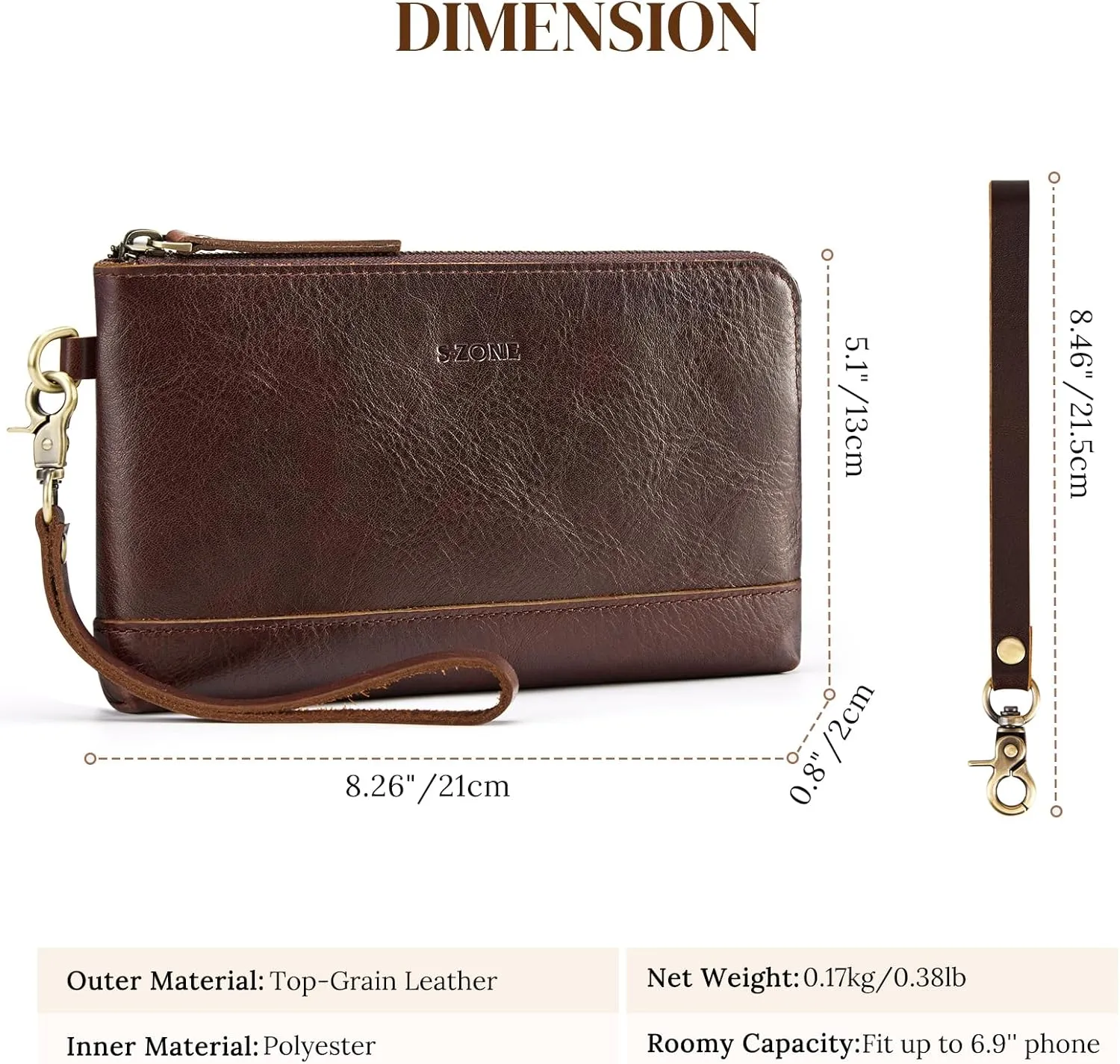 S-ZONE Leather Clutch Purses for Women Wristlet Wallets Small Clutch with Detachable Strap Card Holder Coin Purse