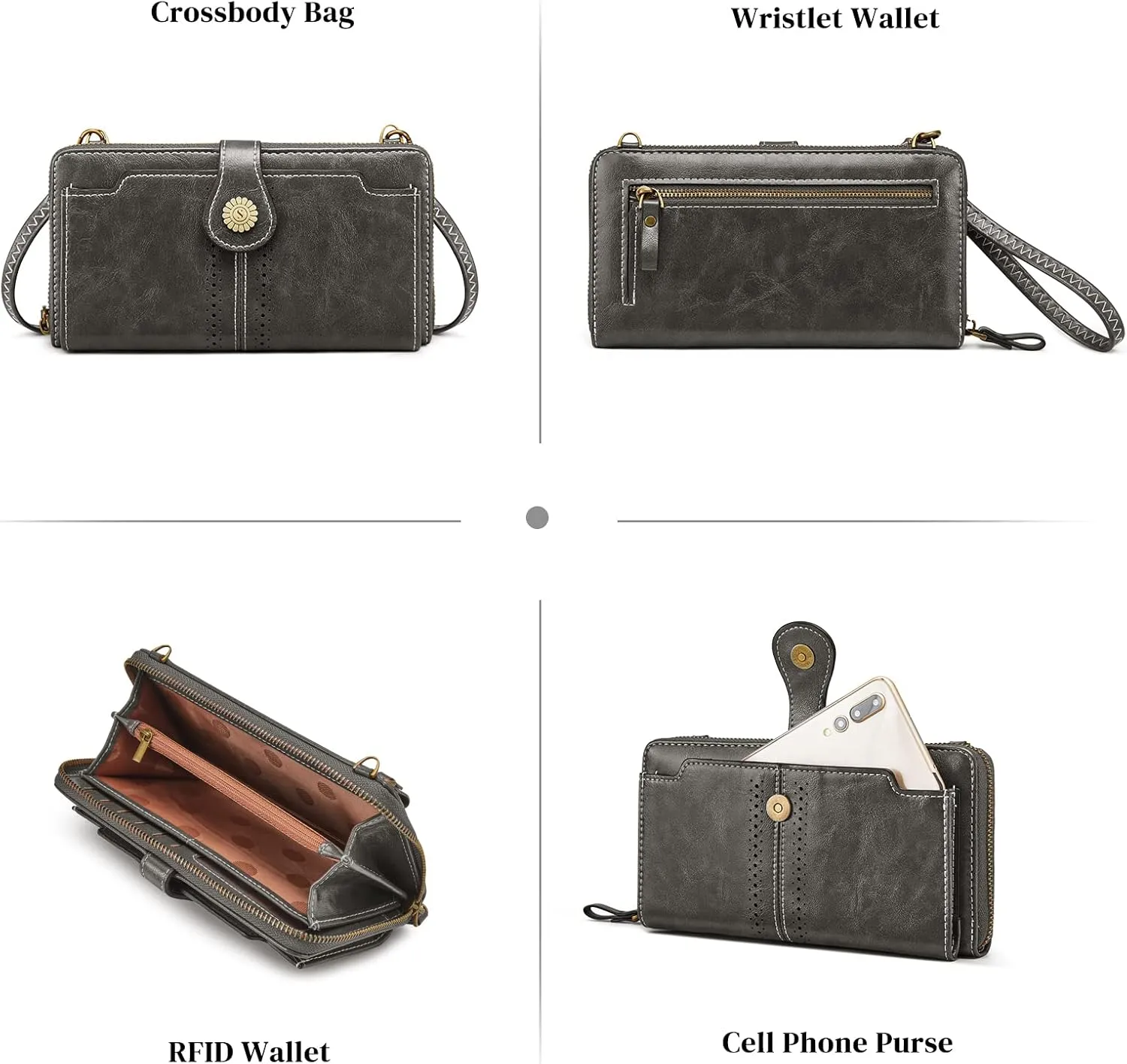 S-ZONE Vegan Leather Crossbody Bags for Women Small Cell Phone Purse RFID Blocking Clutch Purses with 2 Straps