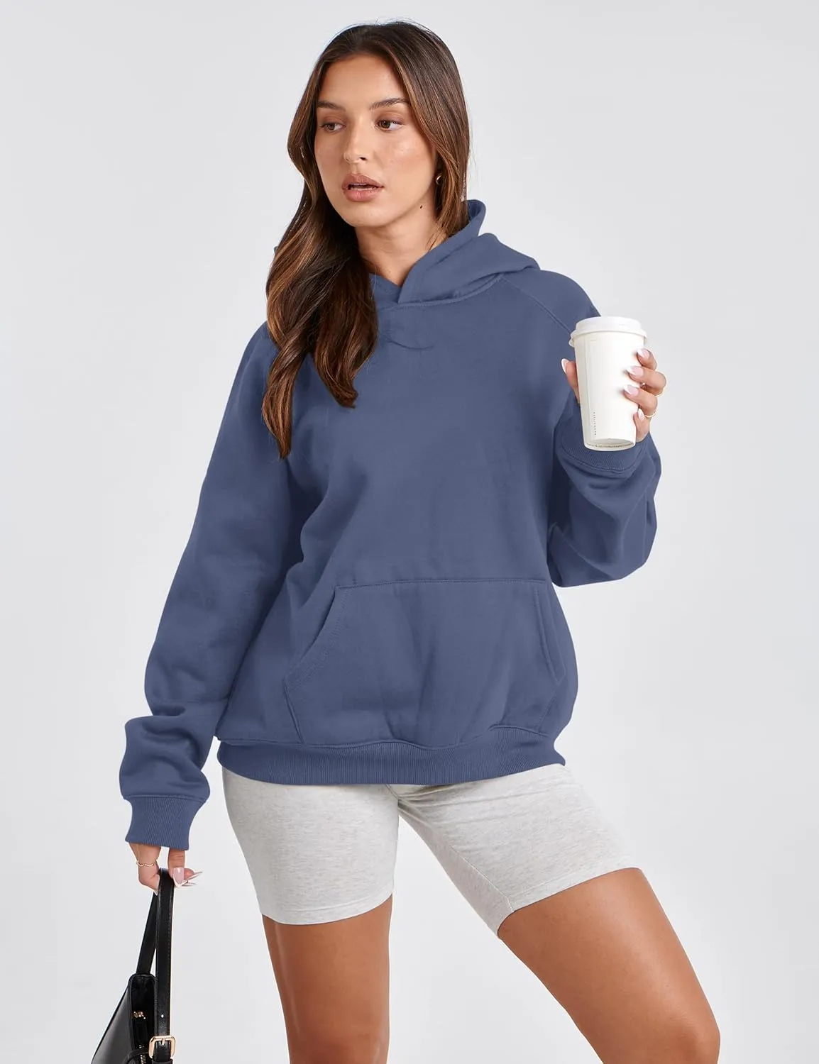 SAFRISIOR Oversized Hoodies for Women and Men Couples Fleece Basic Solid Hooded Sweatshirt Pullover Jackets