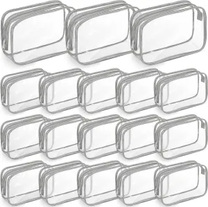 Saintrygo 18 Pack Clear Makeup Bags 7 x 5 PVC Cosmetic Bag Plastic Zippered Pouches Portable Toiletry for Women Men Travel Vacation Bathroom Organizing(Clear Color, Gray Border)