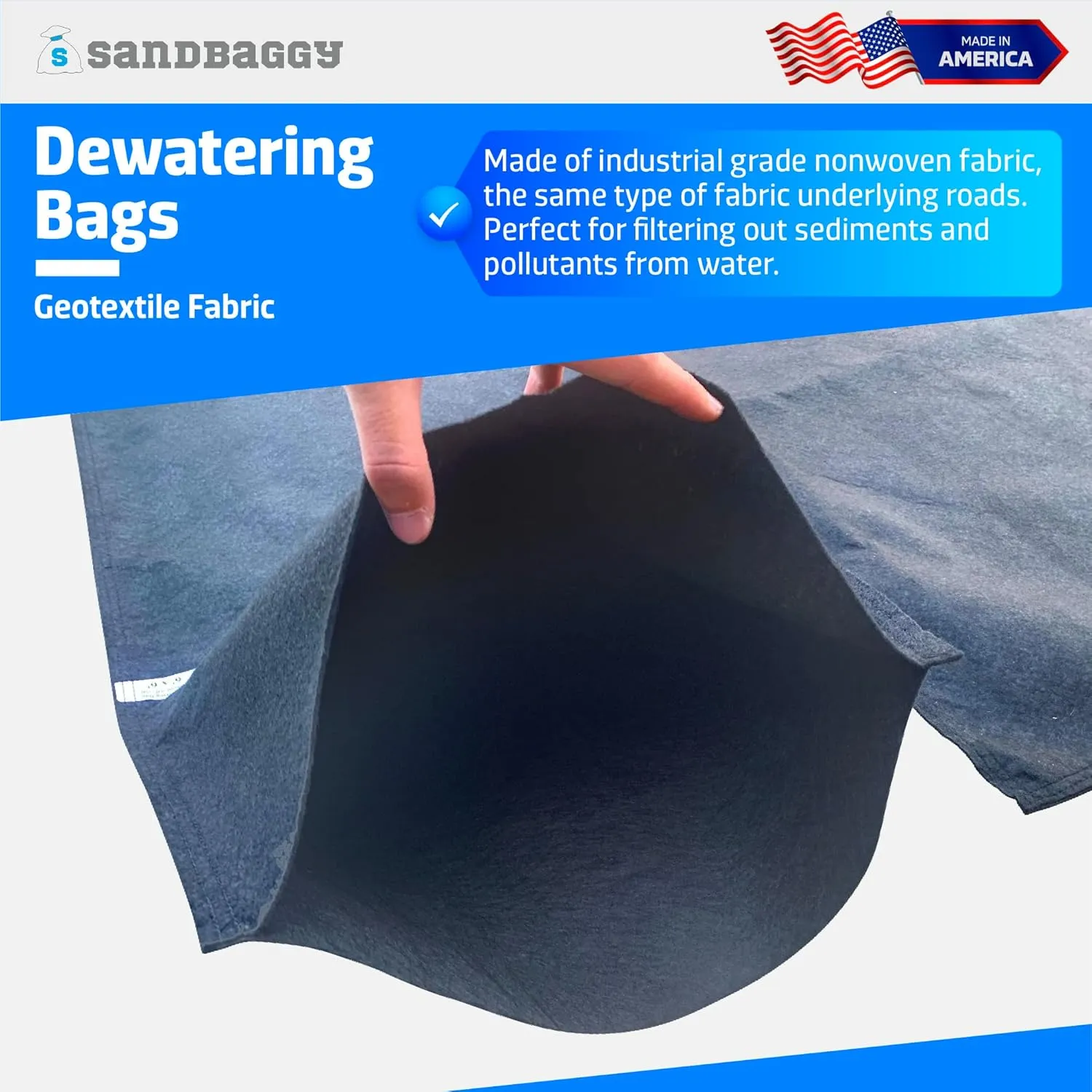 Sandbaggy Dewatering Bags - Made in America - Filters Sediment, Silt, Oil, Sludge - Use for Construction Sites, Dredging - Material: Non Woven Geotextile Fabric (6 ft x 6 ft, 1)