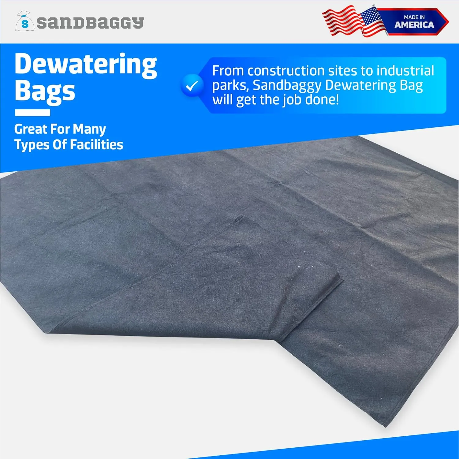 Sandbaggy Dewatering Bags - Made in America - Filters Sediment, Silt, Oil, Sludge - Use for Construction Sites, Dredging - Material: Non Woven Geotextile Fabric (6 ft x 6 ft, 1)