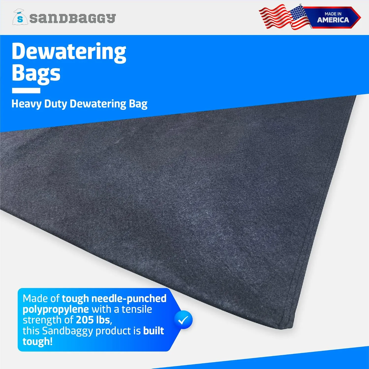Sandbaggy Dewatering Bags - Made in America - Filters Sediment, Silt, Oil, Sludge - Use for Construction Sites, Dredging - Material: Non Woven Geotextile Fabric (6 ft x 6 ft, 1)