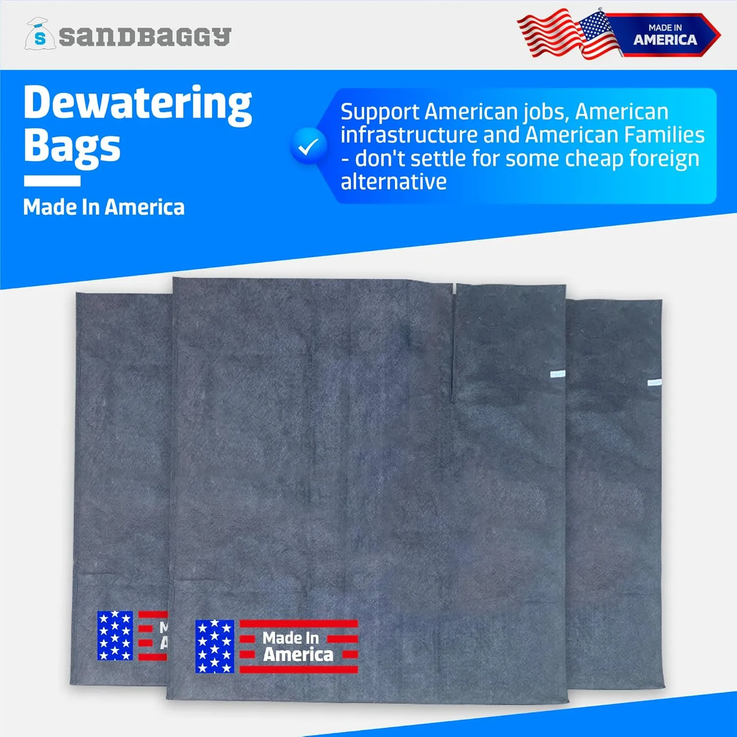 Sandbaggy Dewatering Bags - Made in America - Filters Sediment, Silt, Oil, Sludge - Use for Construction Sites, Dredging - Material: Non Woven Geotextile Fabric (6 ft x 6 ft, 1)