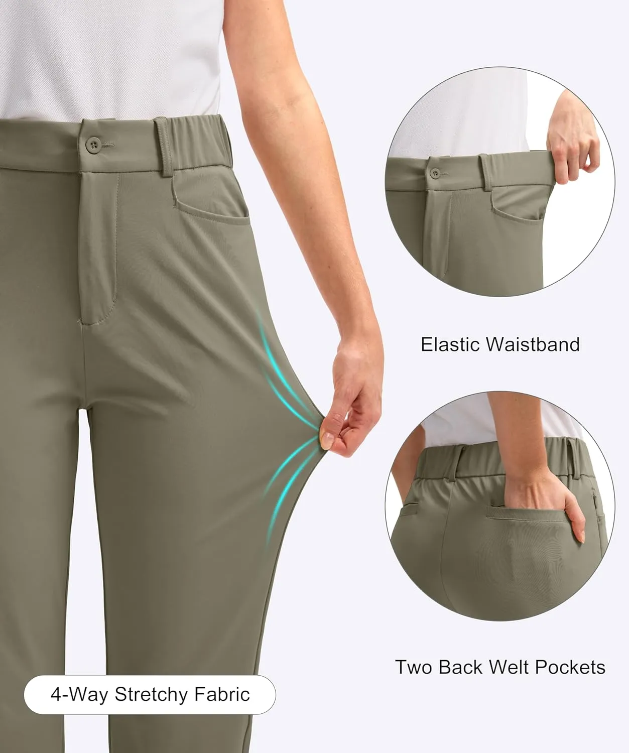 SANTINY Women's Golf Pants with 5 Pockets High Waisted Quick Dry Stretch Pants for Women Travel Work Casual