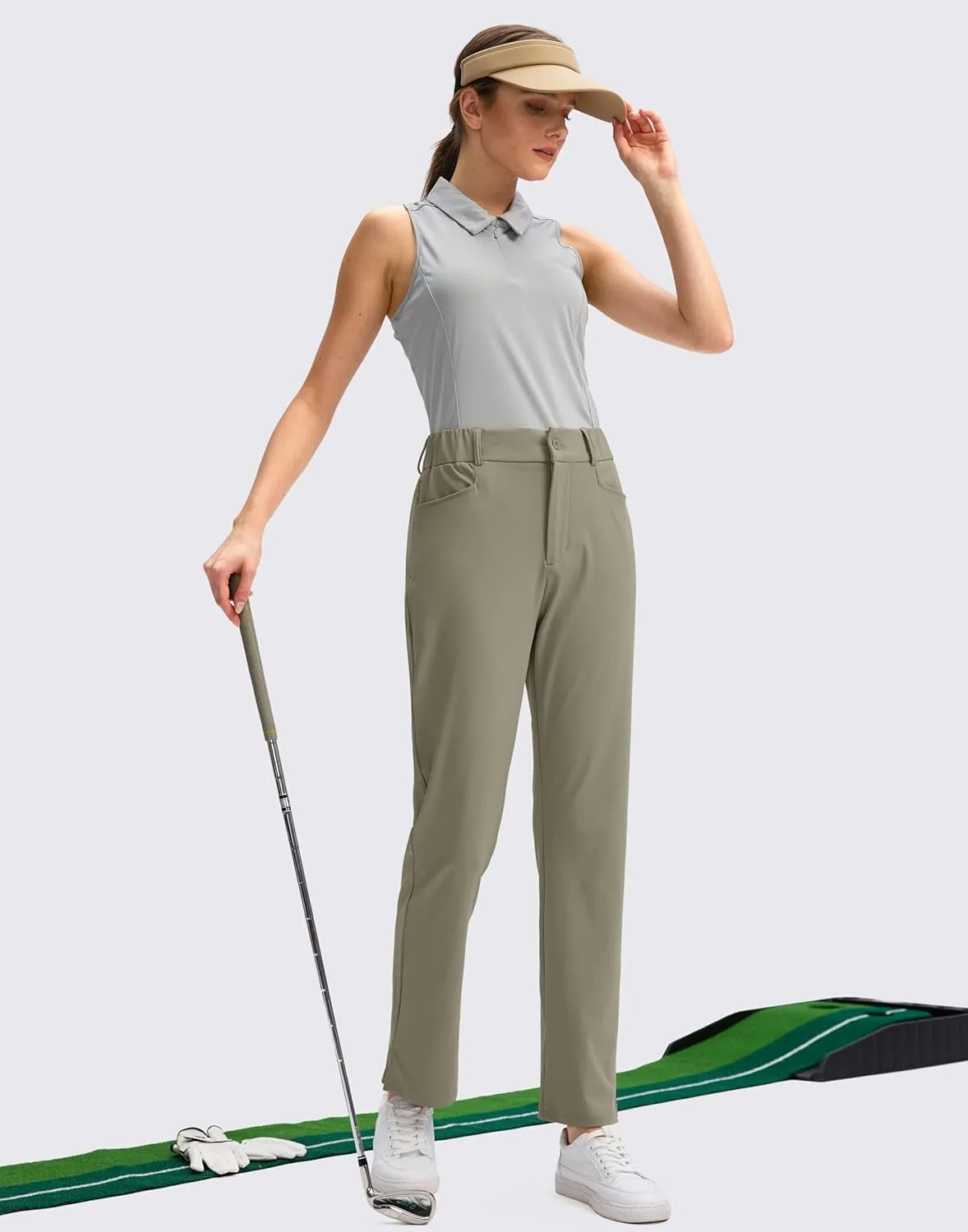 SANTINY Women's Golf Pants with 5 Pockets High Waisted Quick Dry Stretch Pants for Women Travel Work Casual