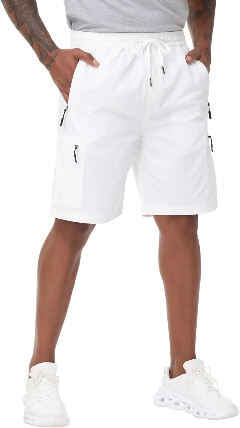 Satankud Men's Cargo Hiking Shorts 9" Lightweight Golf Shorts for Casual Work Travel Outdoor 5 Zipper Pockets