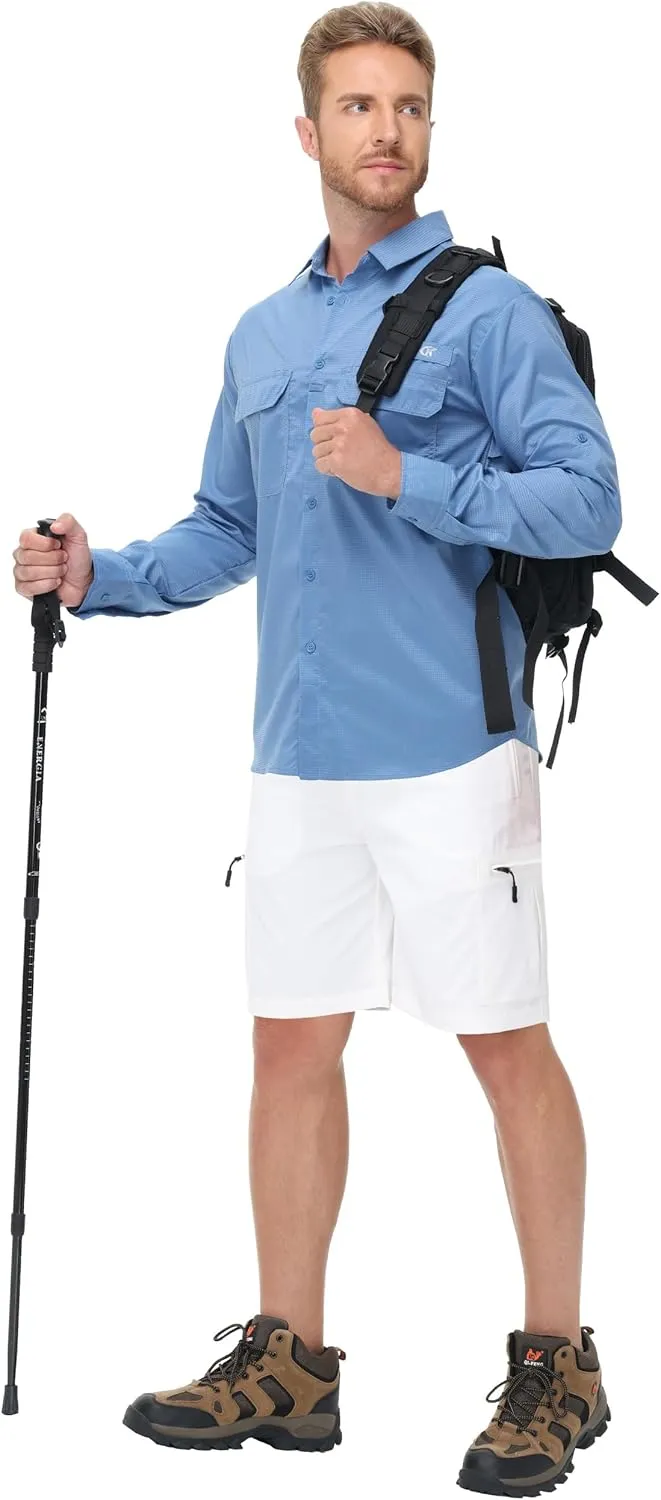 Satankud Men's Cargo Hiking Shorts 9" Lightweight Golf Shorts for Casual Work Travel Outdoor 5 Zipper Pockets