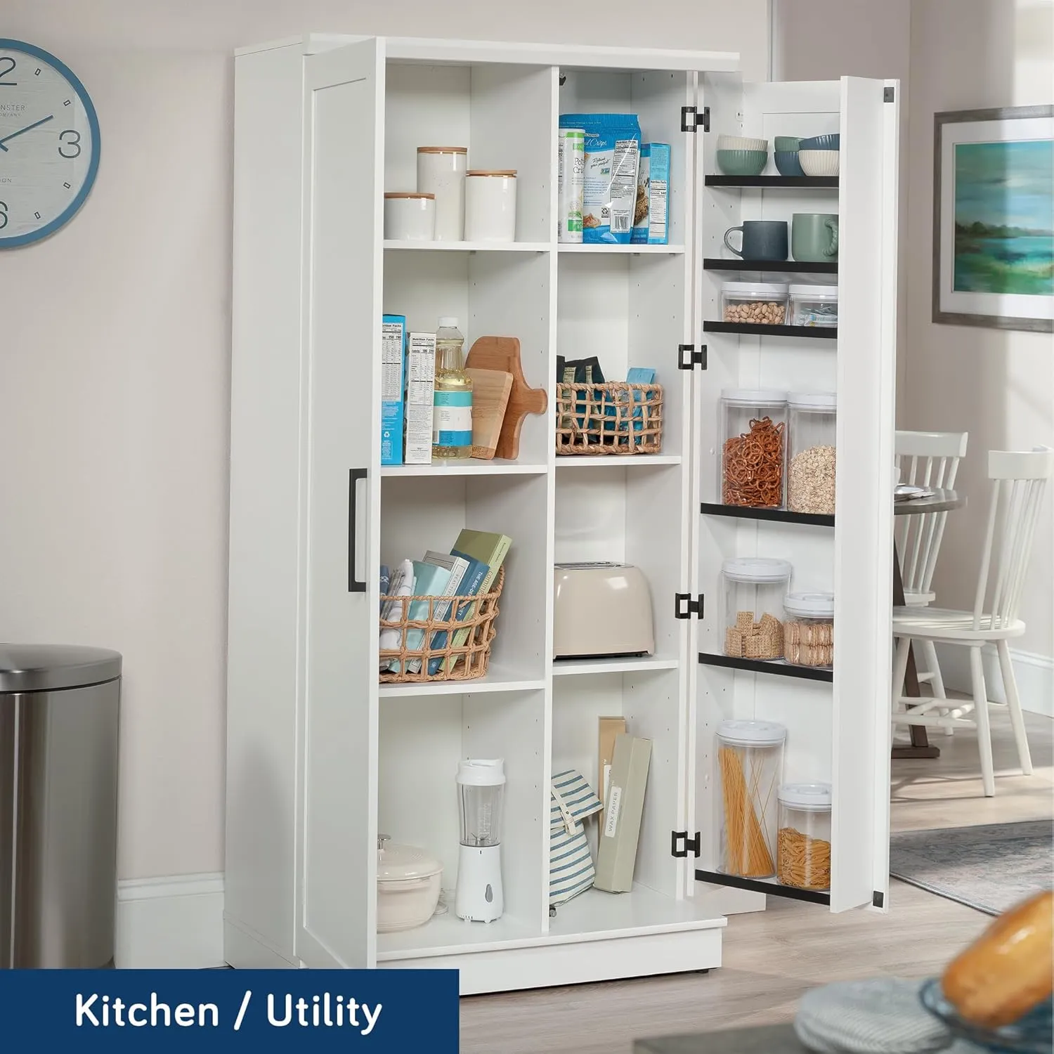 Sauder HomePlus Kitchen Storage Pantry Cabinet with Swing Door Storage and Adjustable Shelves, in Soft White finish