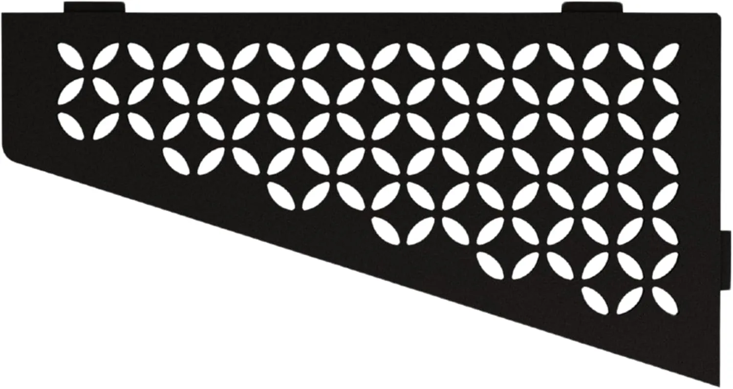 Schluter Quadrilateral Corner Shelf for Tiled Walls - Floral Design, Aluminum Material, Matte Black Finish, 3/32” Thick Anchoring Tabs - SES3D5MGS