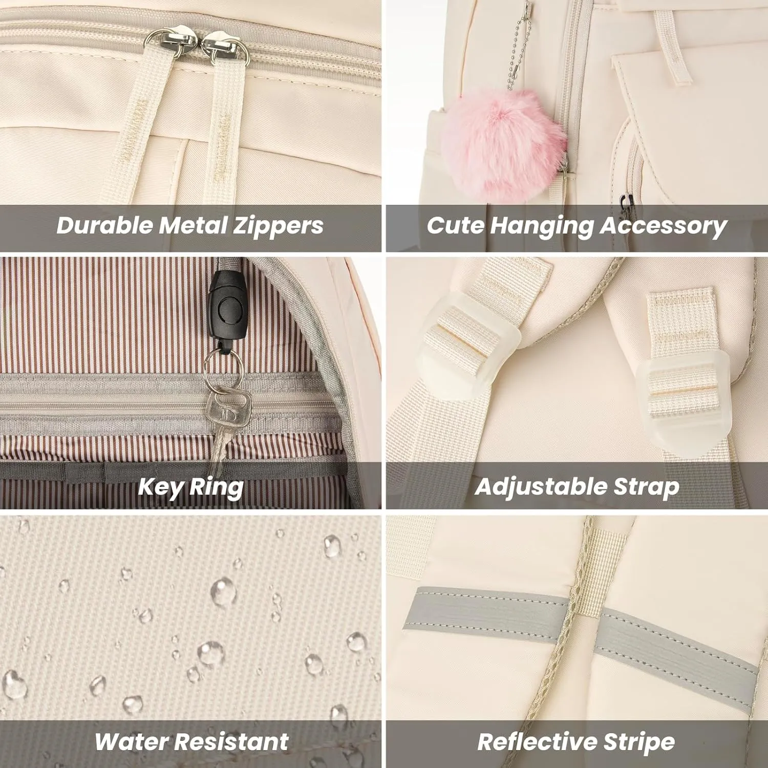 School Backpack for Teen Girls, Cute College Backpacks for Women Students Aesthetic Bookbag Large 15.6 Inch Laptop Bag Middle School Travel Back Pack (Beige)