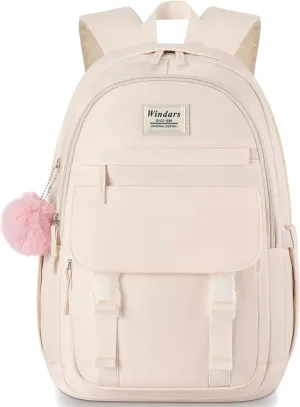 School Backpack for Teen Girls, Cute College Backpacks for Women Students Aesthetic Bookbag Large 15.6 Inch Laptop Bag Middle School Travel Back Pack (Beige)
