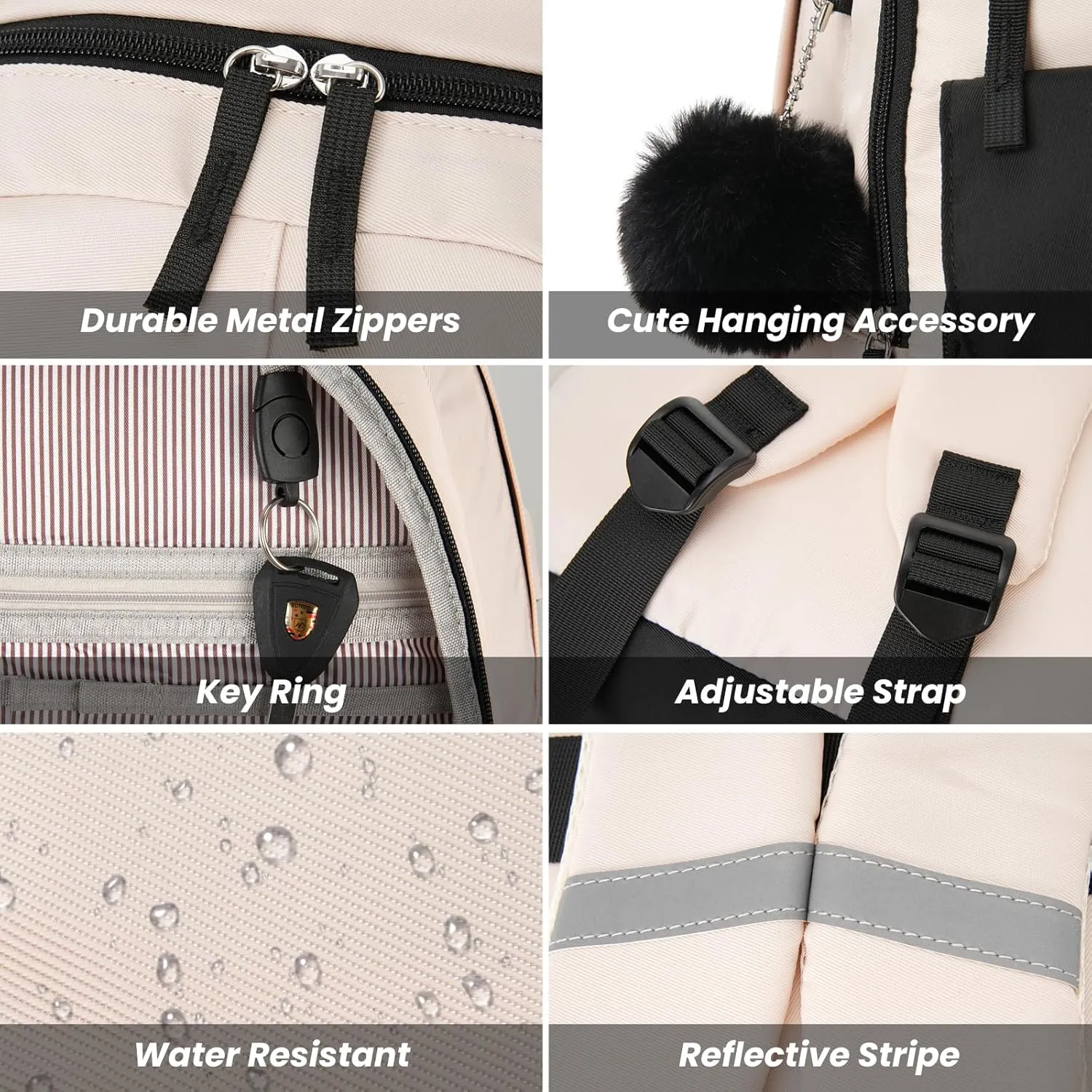 School Backpack for Teen Girls, Cute College Backpacks for Women Students Aesthetic Bookbag Large 15.6 Inch Laptop Bag Middle School Travel Back Pack (Black Beige)
