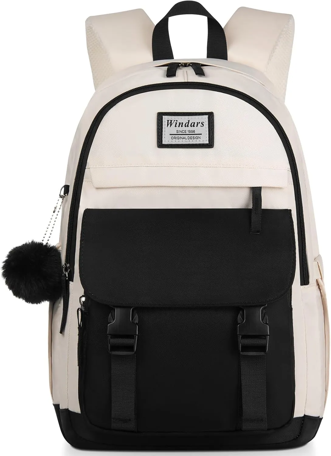 School Backpack for Teen Girls, Cute College Backpacks for Women Students Aesthetic Bookbag Large 15.6 Inch Laptop Bag Middle School Travel Back Pack (Black Beige)