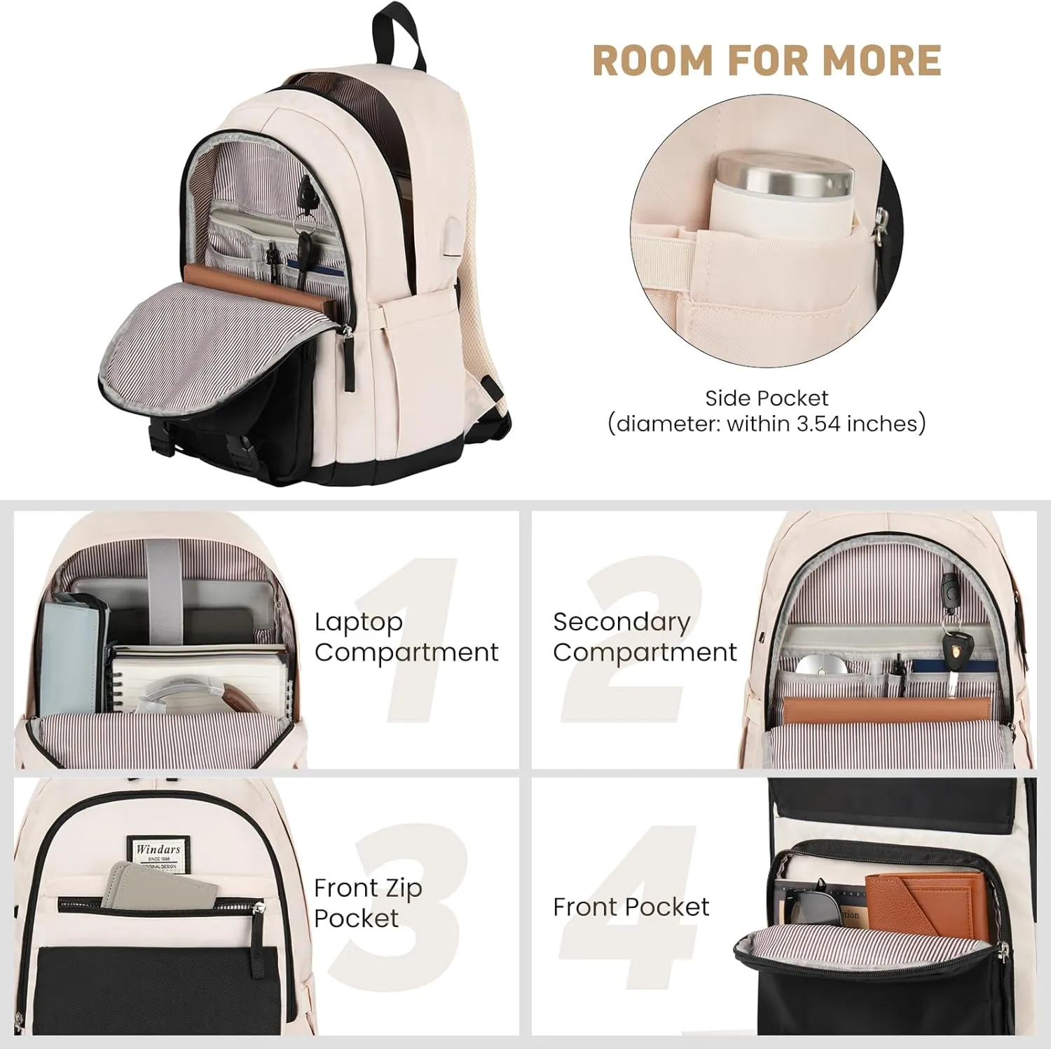 School Backpack for Teen Girls, Cute College Backpacks for Women Students Aesthetic Bookbag Large 15.6 Inch Laptop Bag Middle School Travel Back Pack (Black Beige)