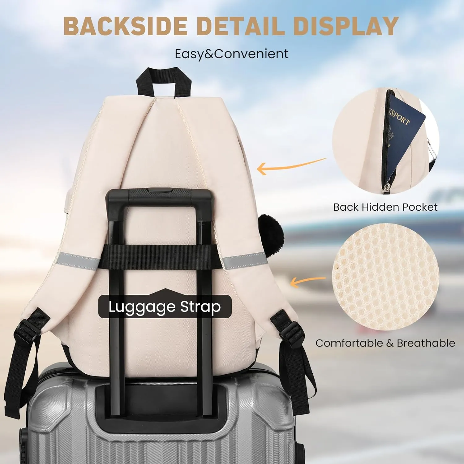 School Backpack for Teen Girls, Cute College Backpacks for Women Students Aesthetic Bookbag Large 15.6 Inch Laptop Bag Middle School Travel Back Pack (Black Beige)