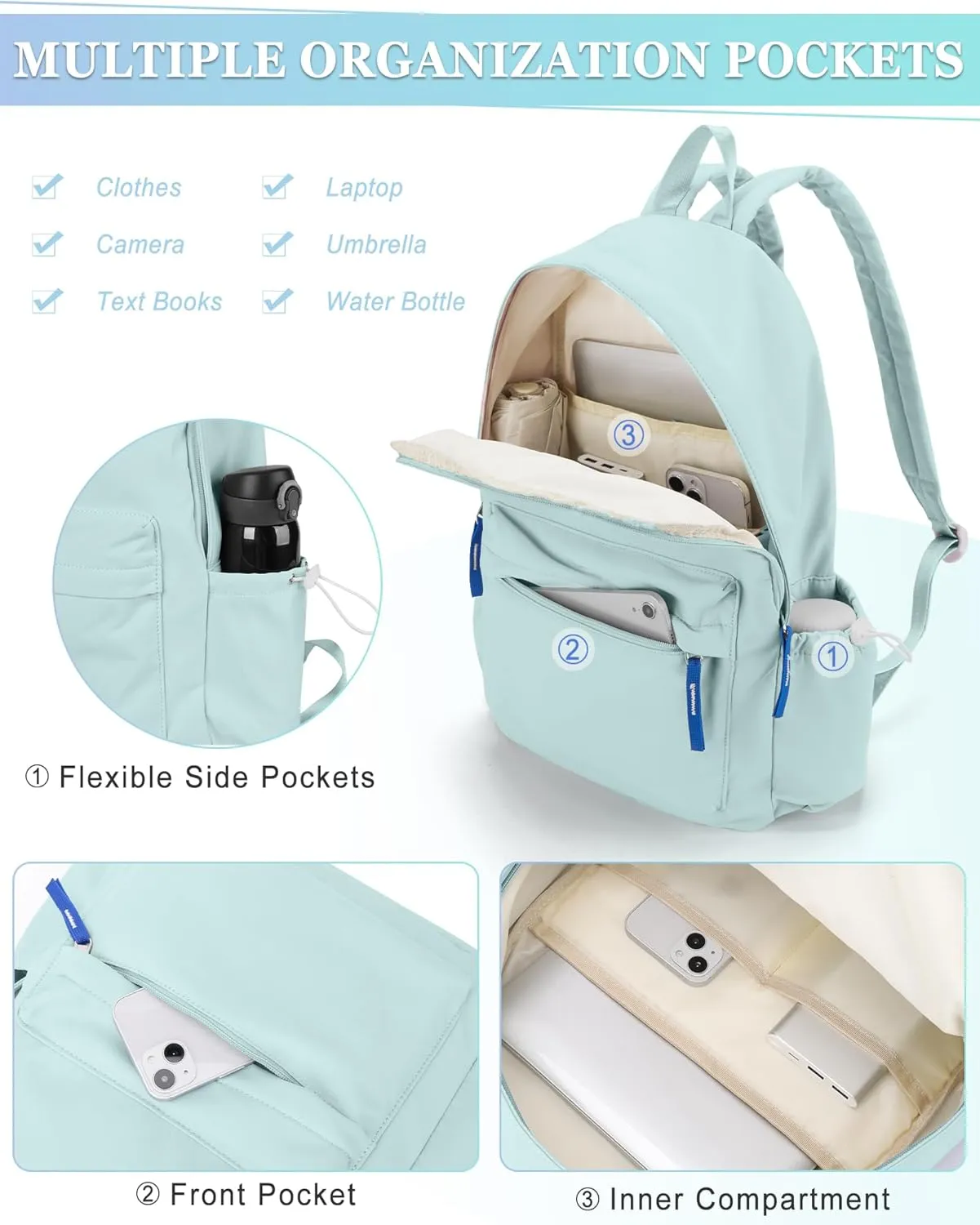 School Backpack for Teen Girls,Simple School Book Bag Waterproof High School Backpack for Boy Middle Student Bookbag College Backpack for Women Men Casual Daypack Travel Aesthetic Backpacks Green
